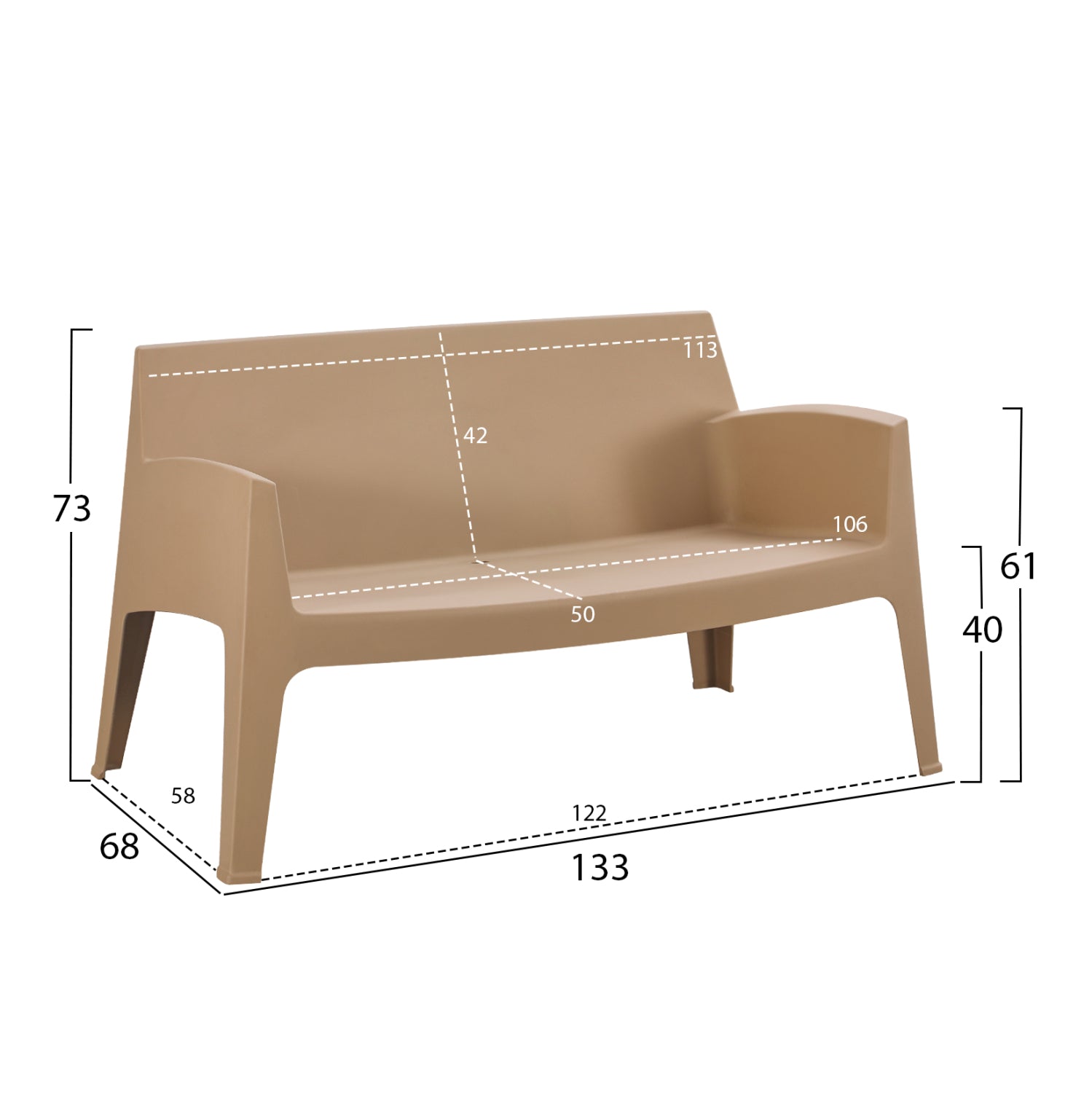 Полипропиленов двуместен диван SLEEK капучино 133x68x73см