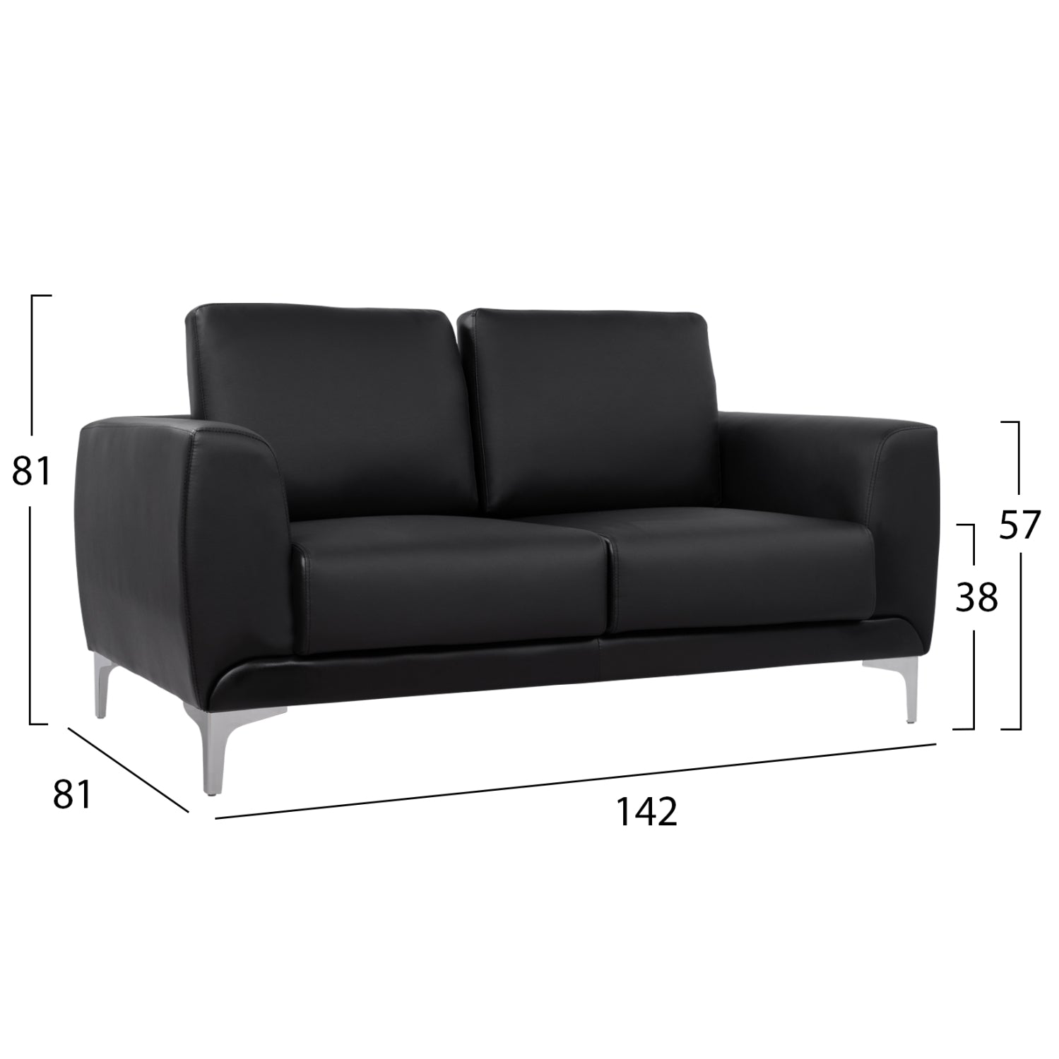 Диван 2-местен Бергамо с черен PU 142x81x81 см