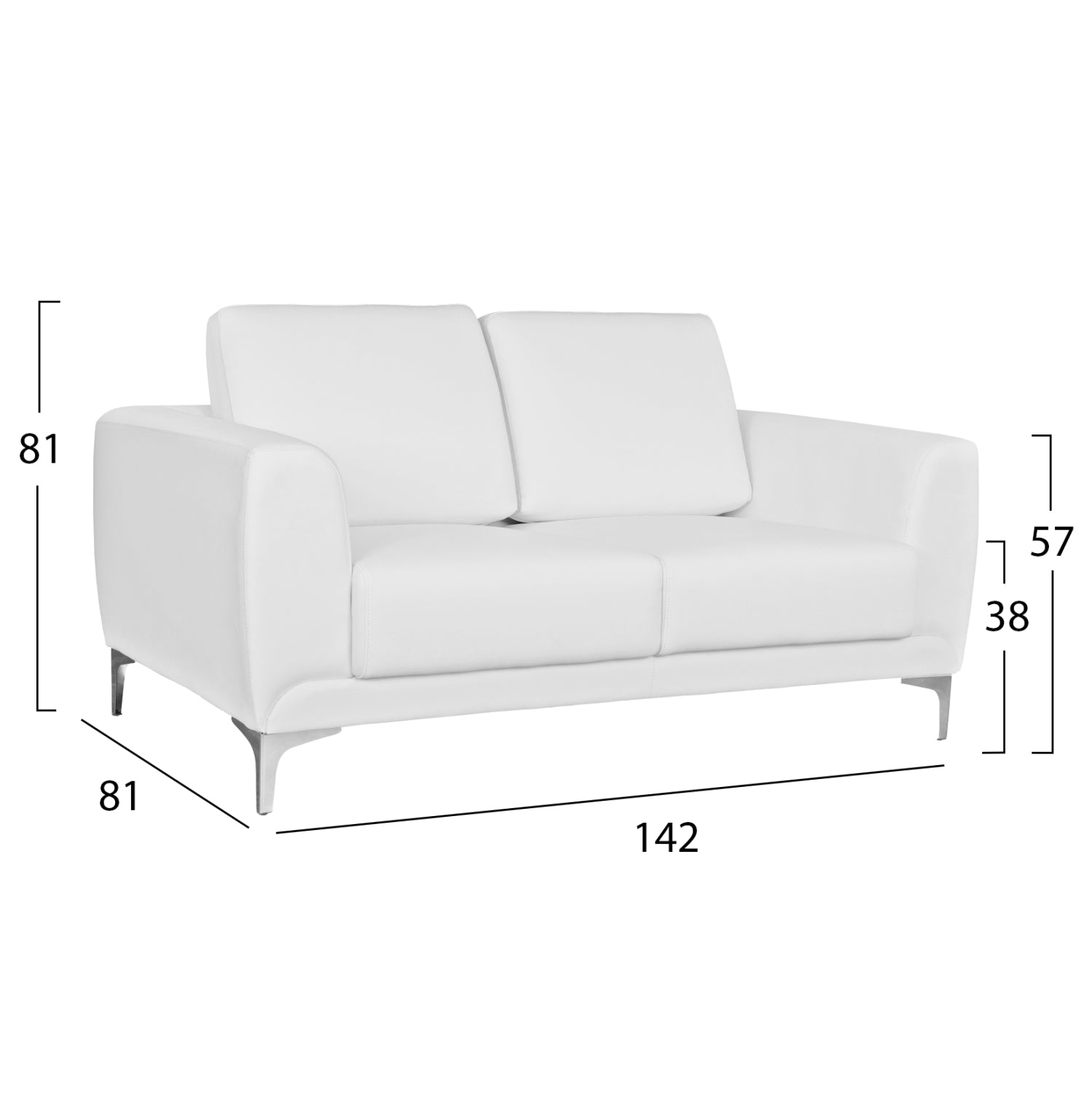 Диван 2-местен Бергамо с бял PU 142x81x81 см