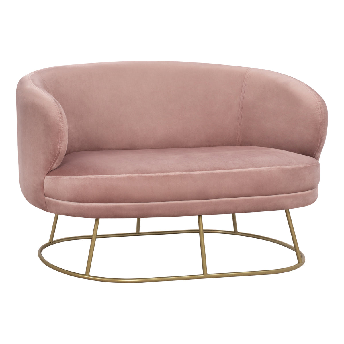 Диван 2 места от кадифе прасковено розово с златиста основа 125X80X84cm
