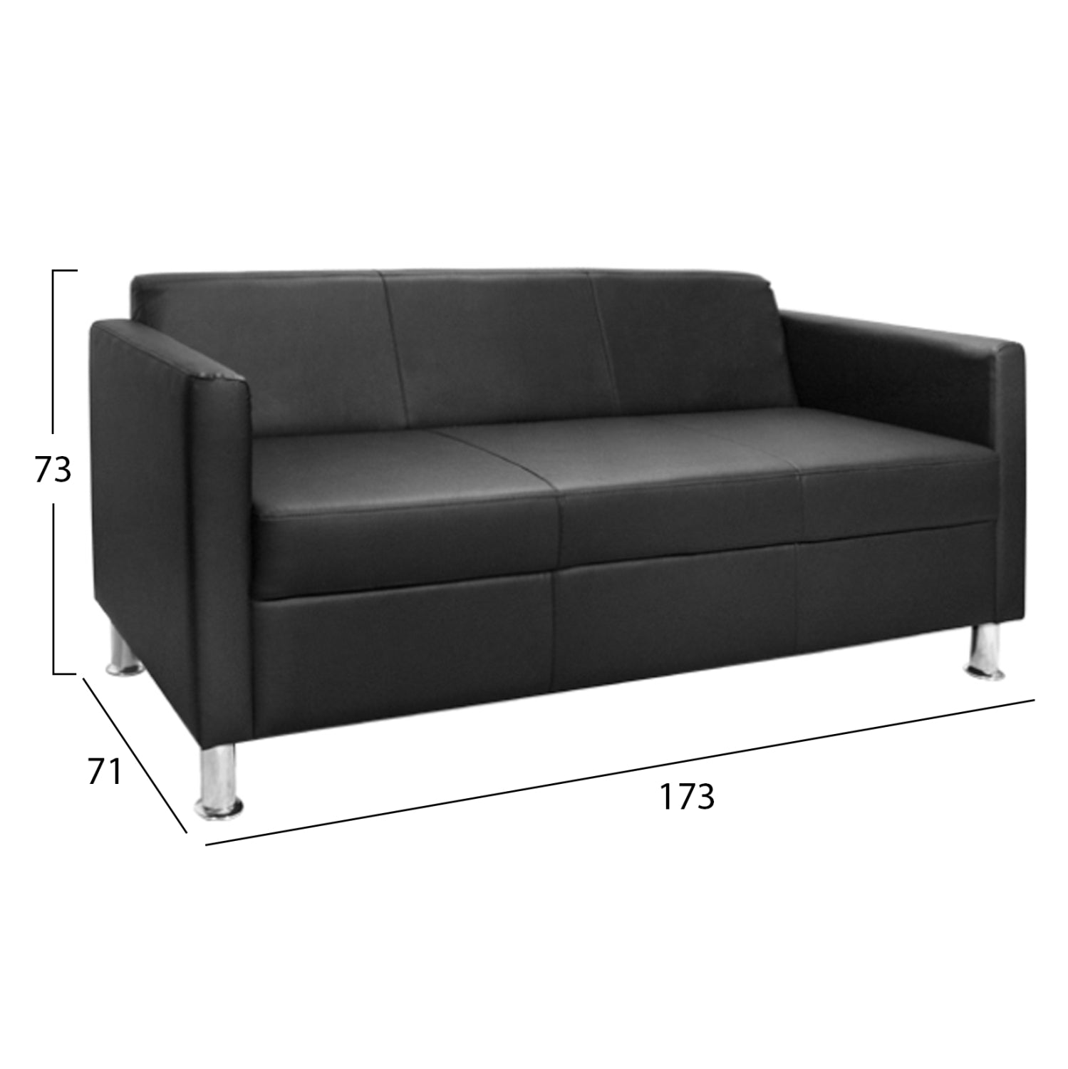 Диван 3-местен Комо PU черен 173x71x73см