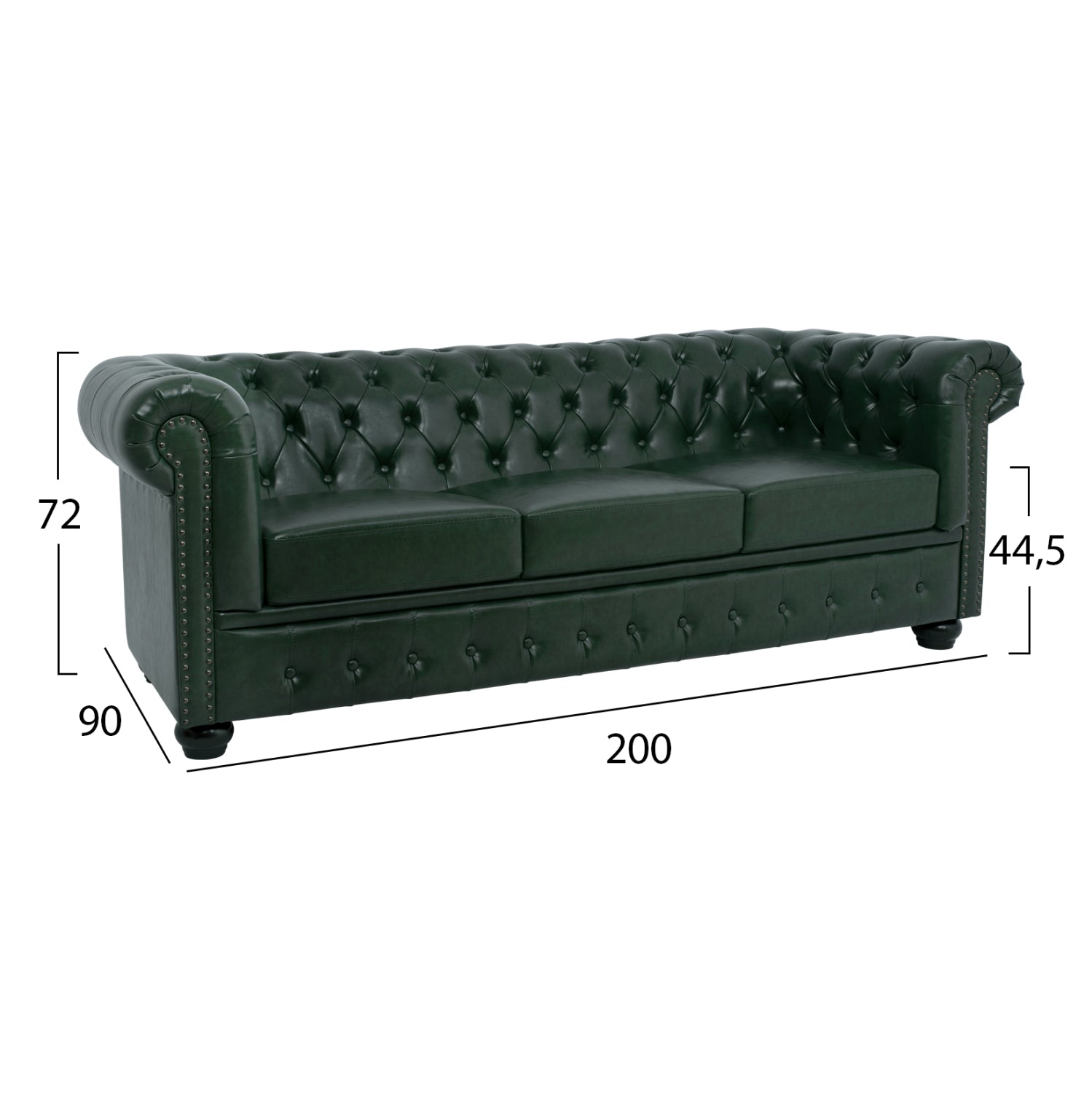 Диван 3-местен T. Монтео PU кипарис зелено 208x90x73 см.