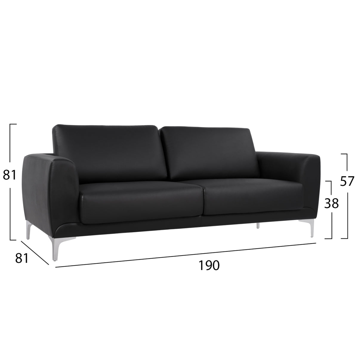 Диван 3-местен Бергамо с черен PU 190x81x81 см