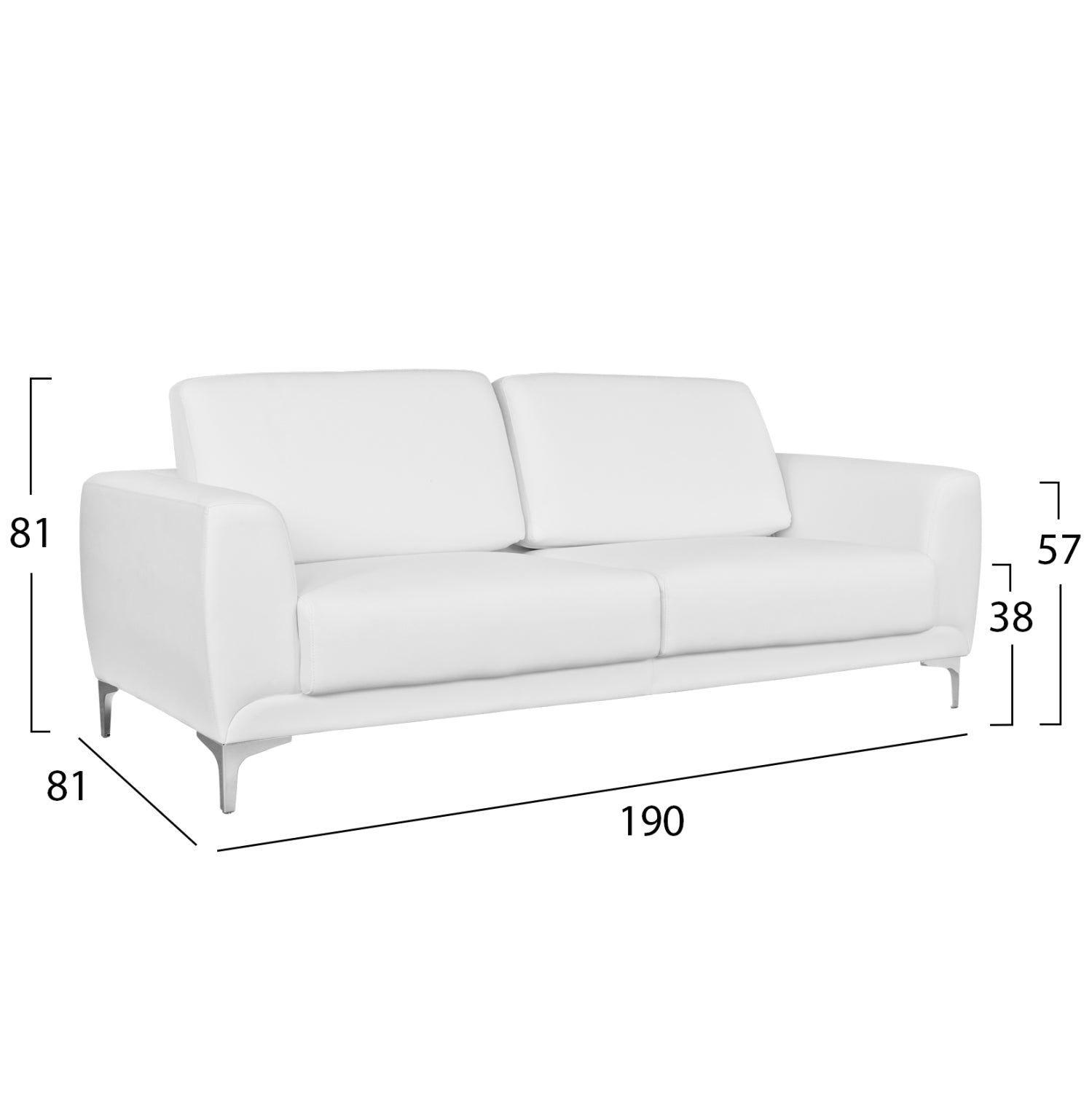 Диван 3-местен Бергамо с бял PU 190x81x81 см