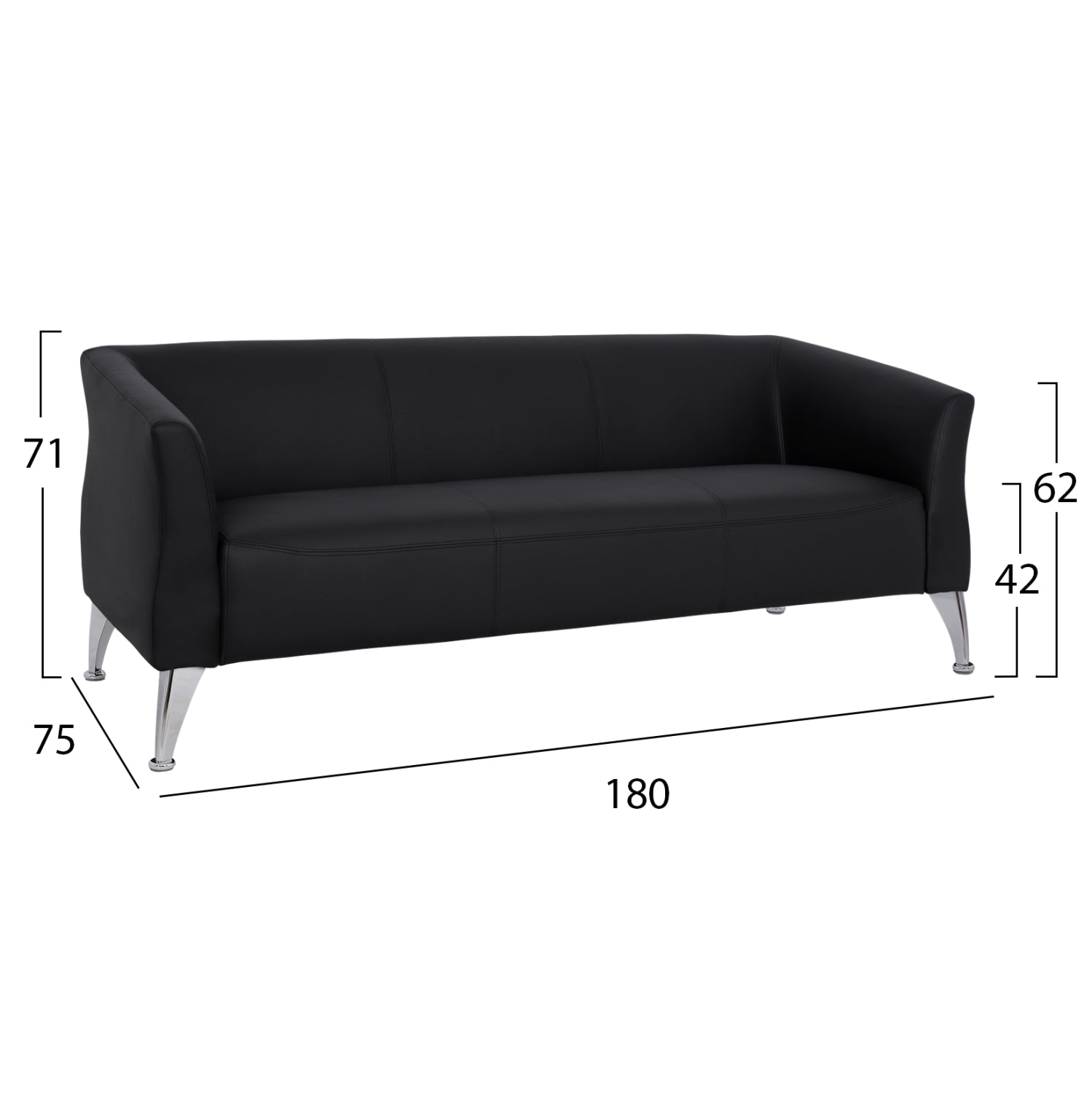 Диван 3-местен Генуа черен PU 180x75x71 см