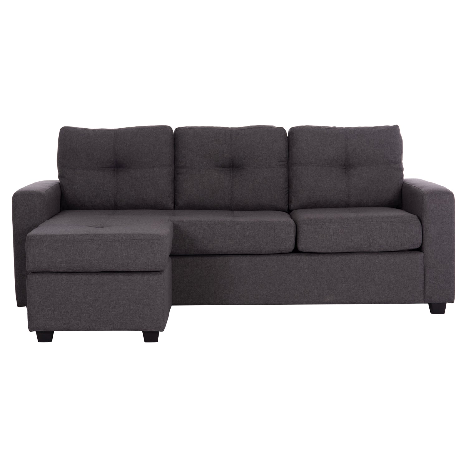 Двулицев ъглов диван сив плат 205x82-140x87H см
