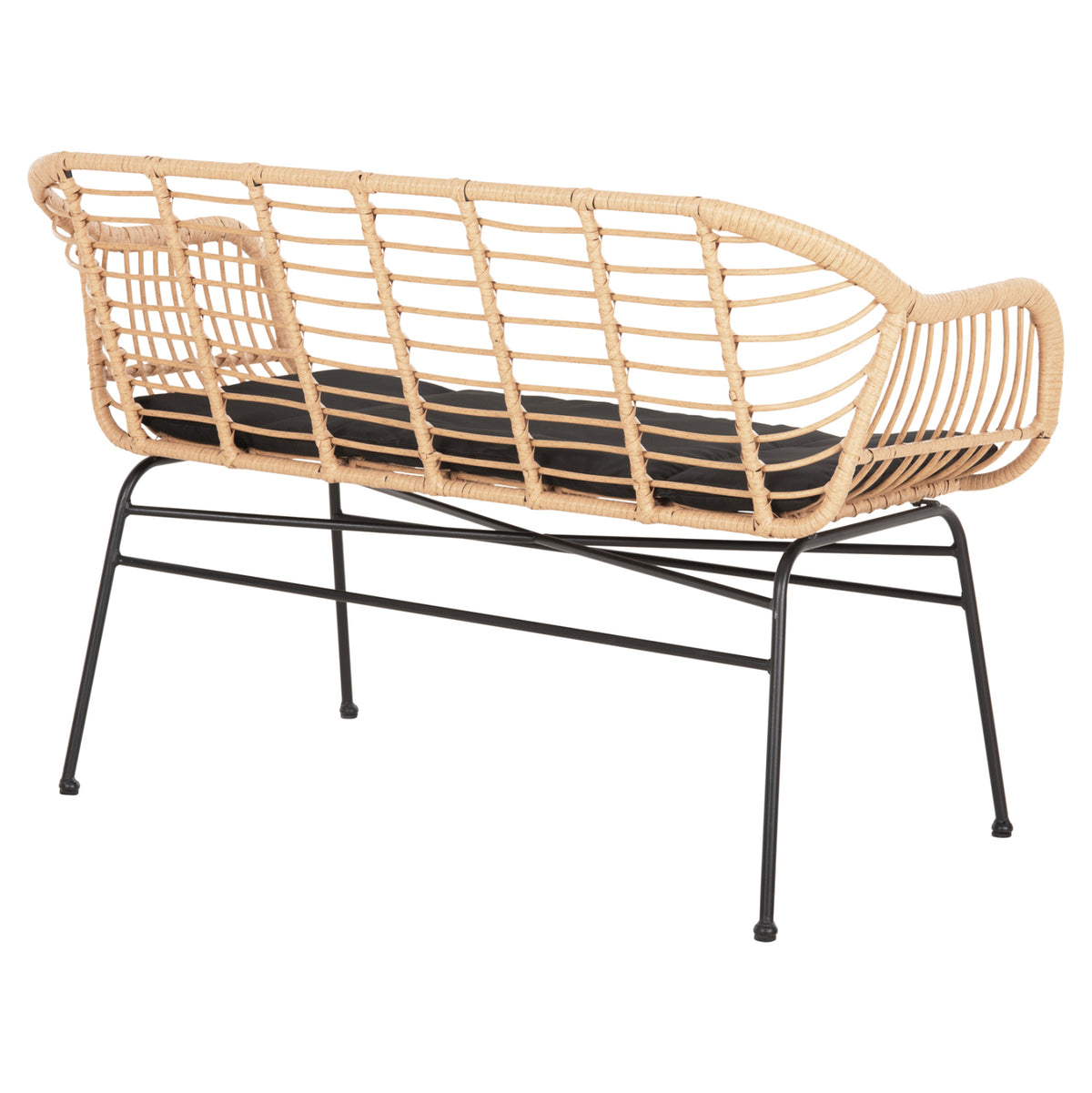 Външна пейка с подлакътници ALLEGRA черен метал - ПЕ ратан в бежово 120x62x80Hсм.