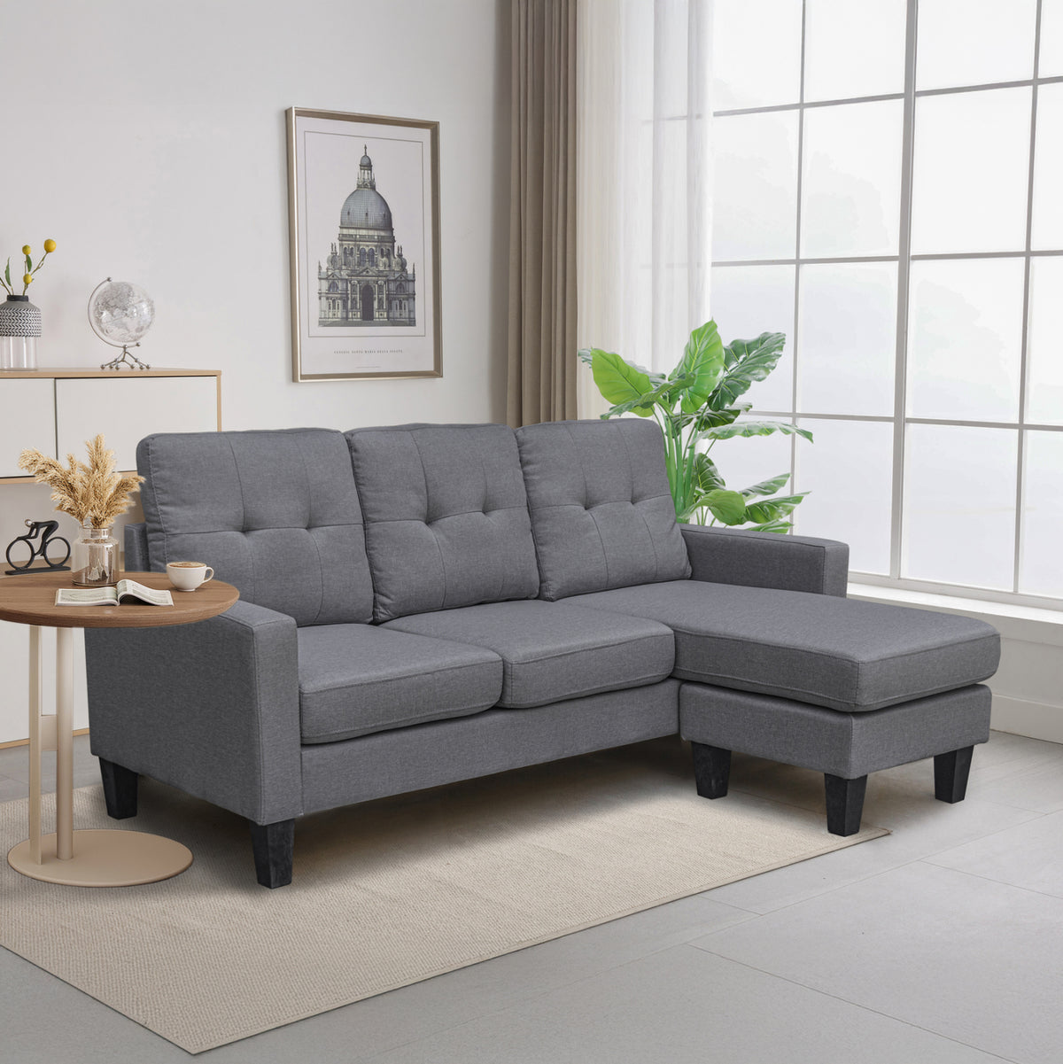 Ъглов диван REVERSIBLE MEGGY сив плат 184.5x129x86Hcm
