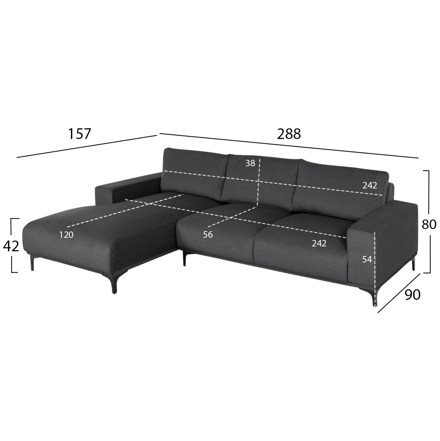 Ъглов диван (ляв) NOA.02L антрацитова тъкан 288x90-157x67-80Hсм.