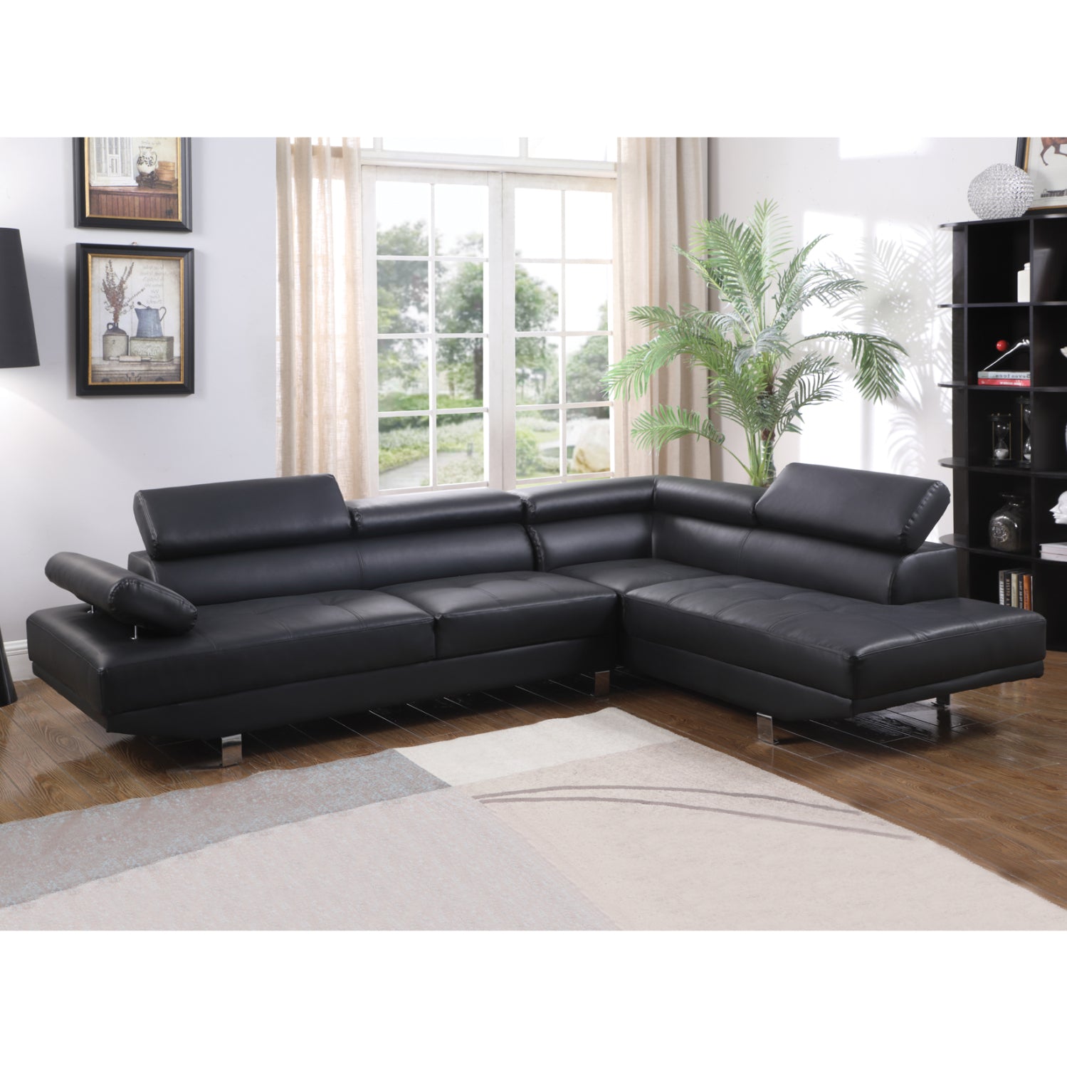 Ъглов диван Болоня десен от черен PU 270x200x87 см
