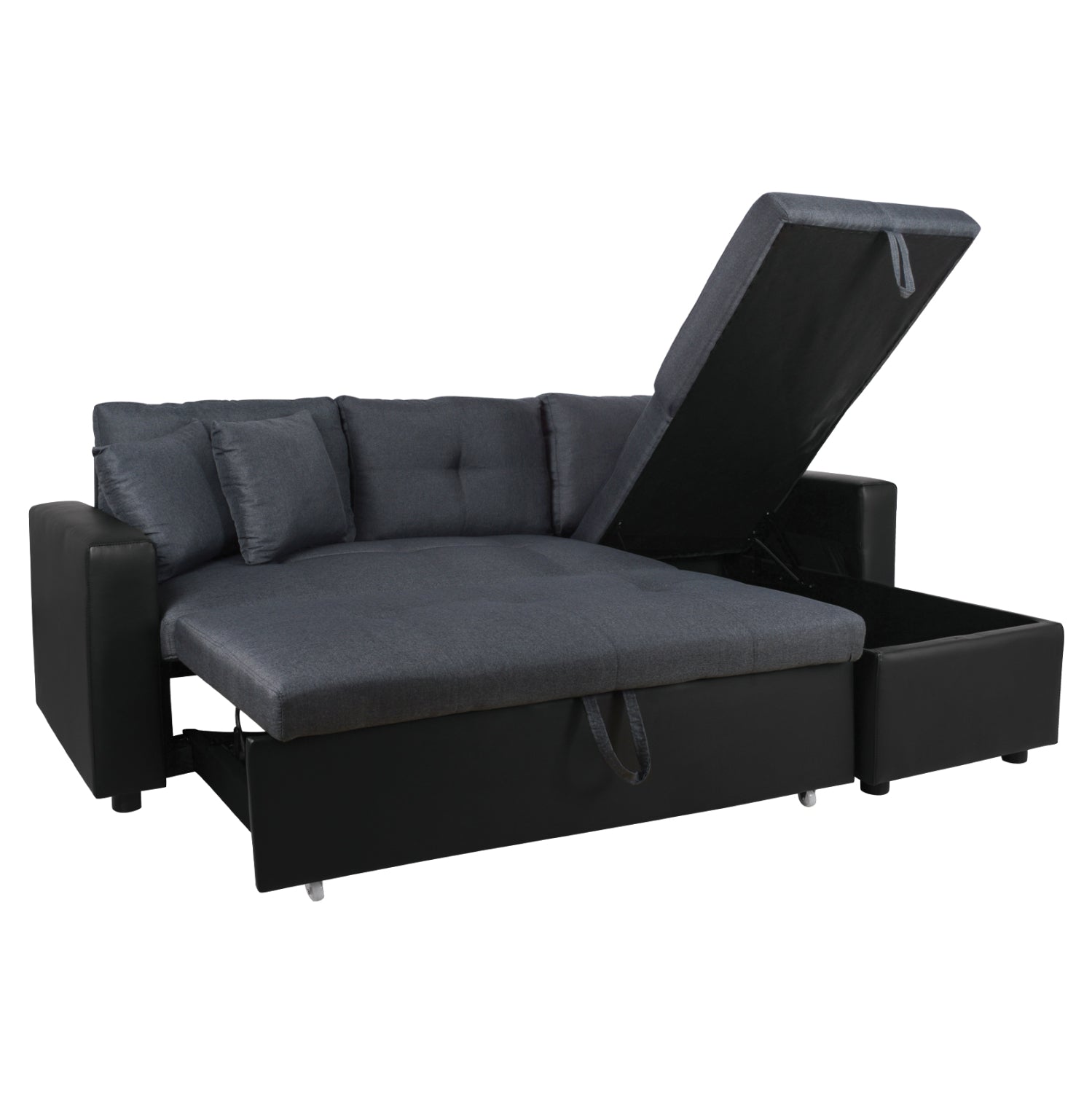 Ъглов диван легло Белано 220x146x86 Сив с черен PU