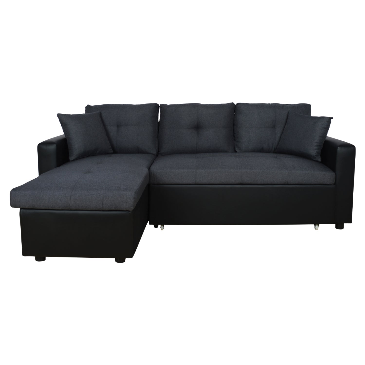Ъглов диван легло Белано 220x146x86 Сив с черен PU