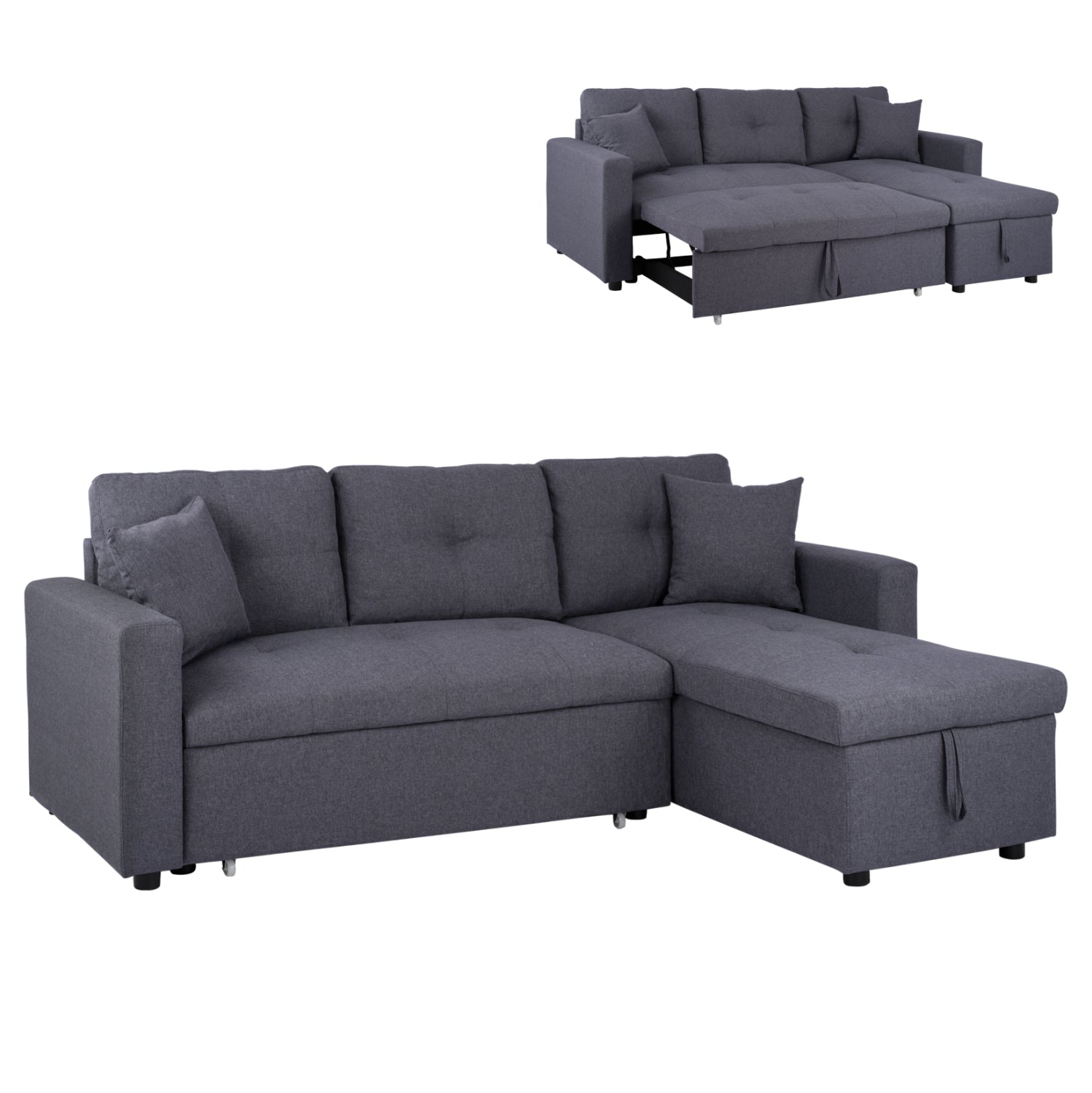 Ъглов диван легло Белано 224x147x85 Сива тъкан