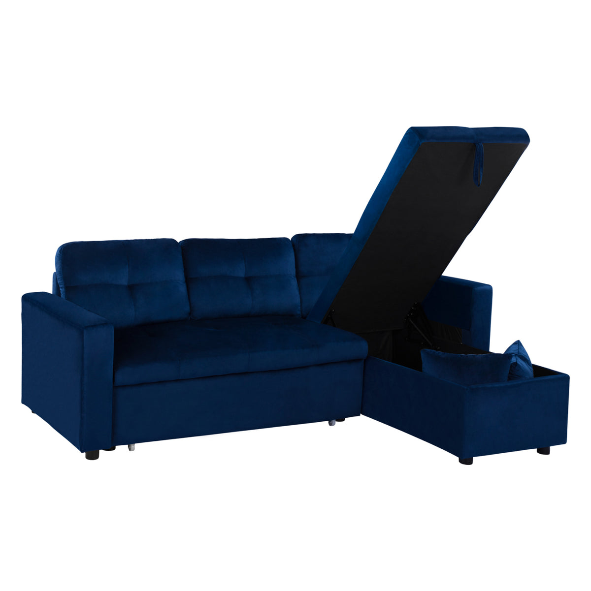 Ъглов диван легло Белано 224x147x85 кадифе син