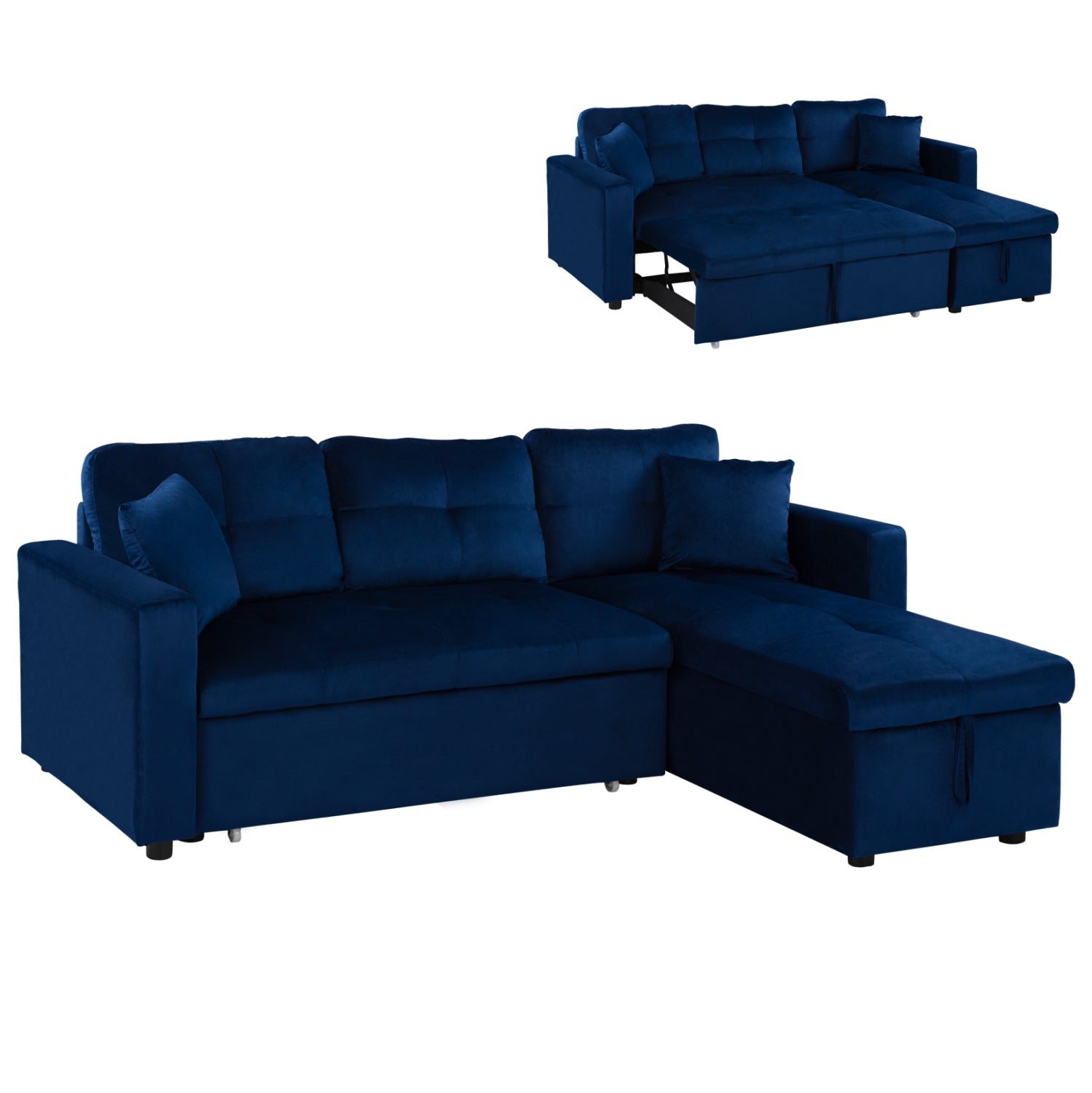 Ъглов диван легло Белано 224x147x85 кадифе син