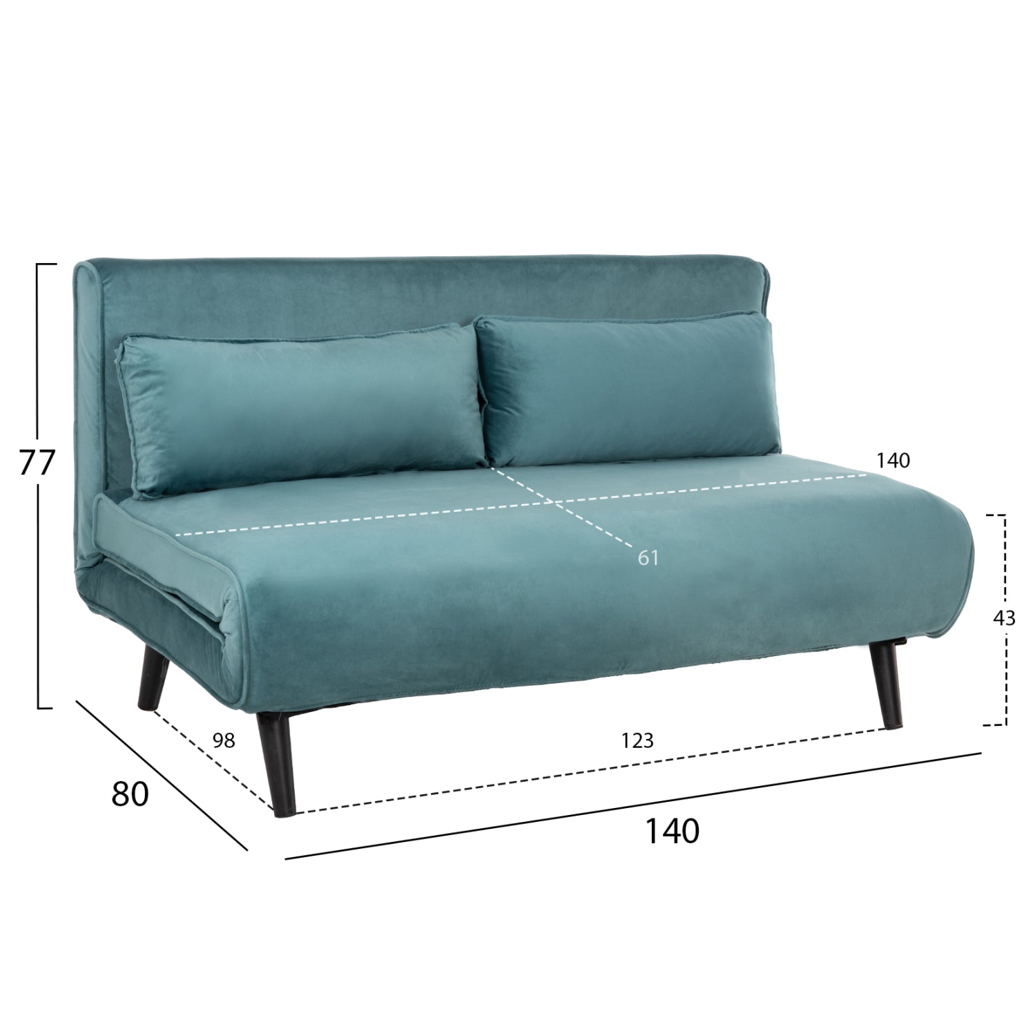 Разтегателен диван за 2 души Ливорно кадифе в мента 140x80x77Hсм.