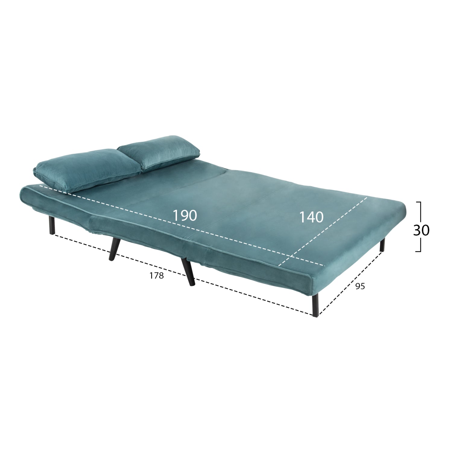 Разтегателен диван за 2 души Ливорно кадифе в мента 140x80x77Hсм.