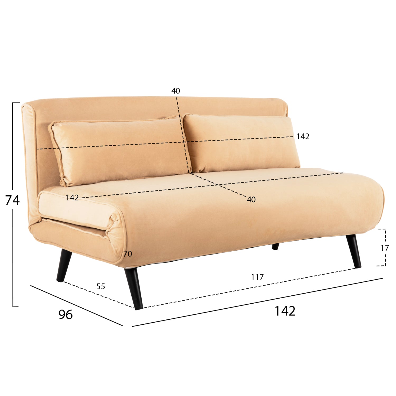 ДИВАН ЛЕГЛО ЗА 2 ЧОВЕКА Ливорно ВЕЛВЕТ В БЕЖОВ ЦВЯТ 140x80x77Hсм.