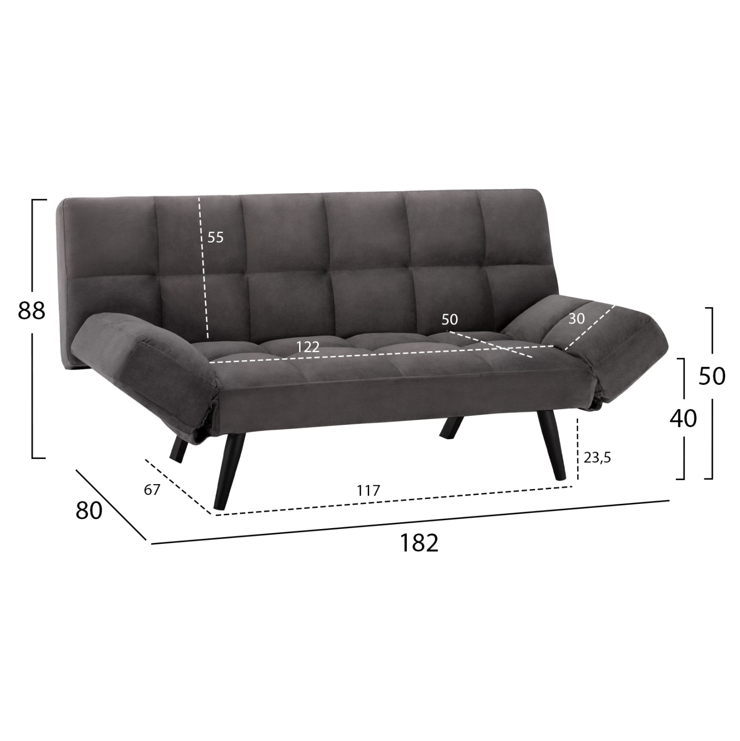 Разтегателен Диван 3-местен от сив кадифе 182x80x88 см