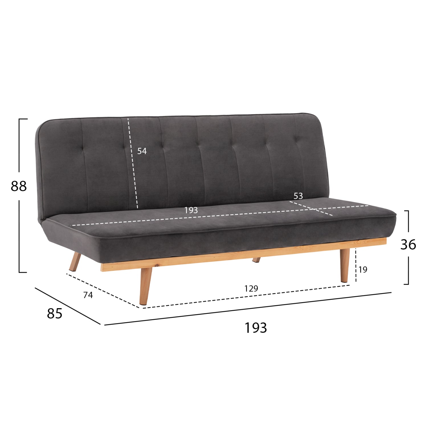 Разтегателен диван 3-местен от Помпей сив 193x85x88 см.