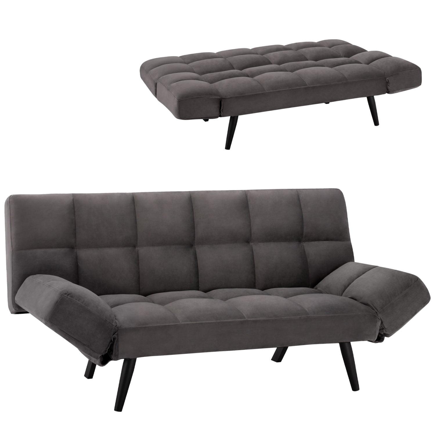 Разтегателен Диван 3-местен от сив кадифе 182x80x88 см