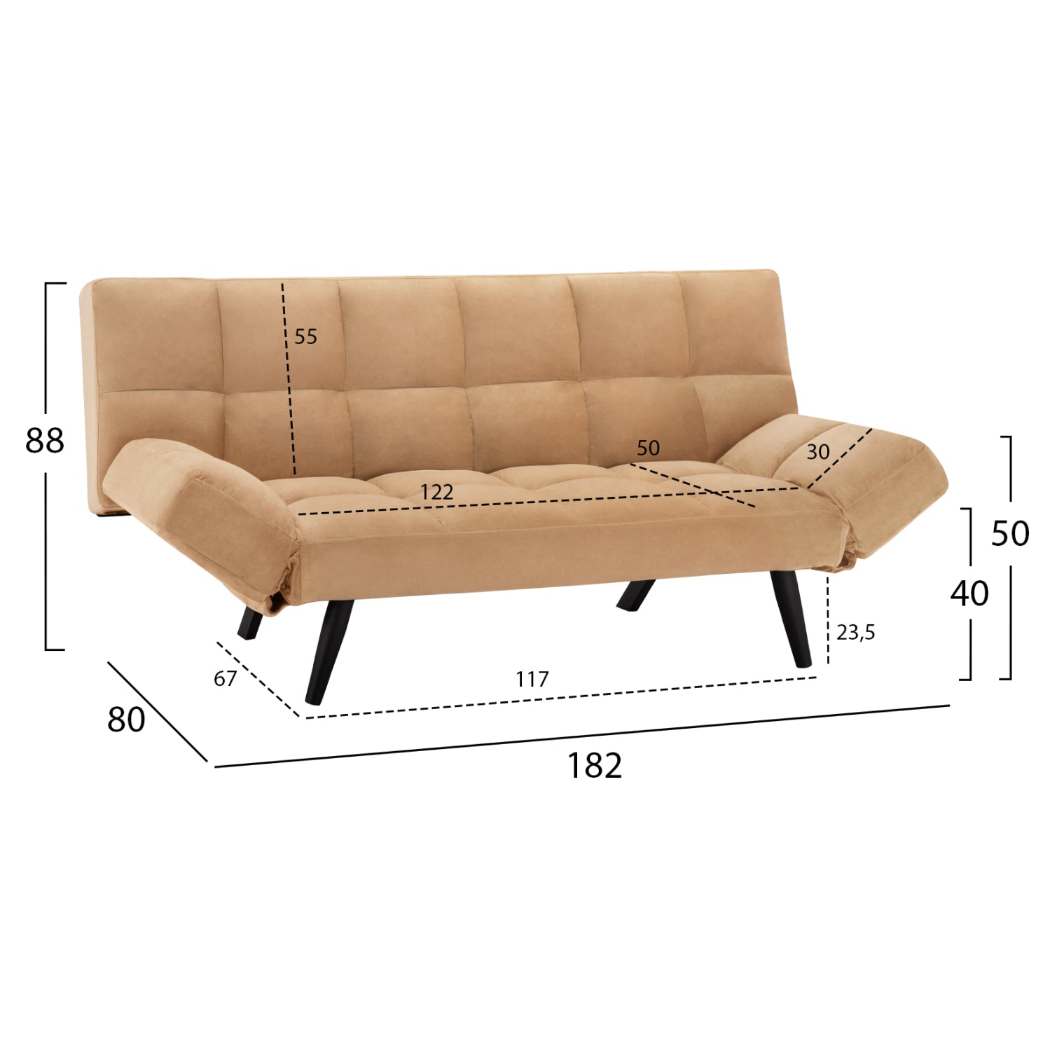 Разтегателен Диван 3-местен Кадифе Бежов 182x80x88 см