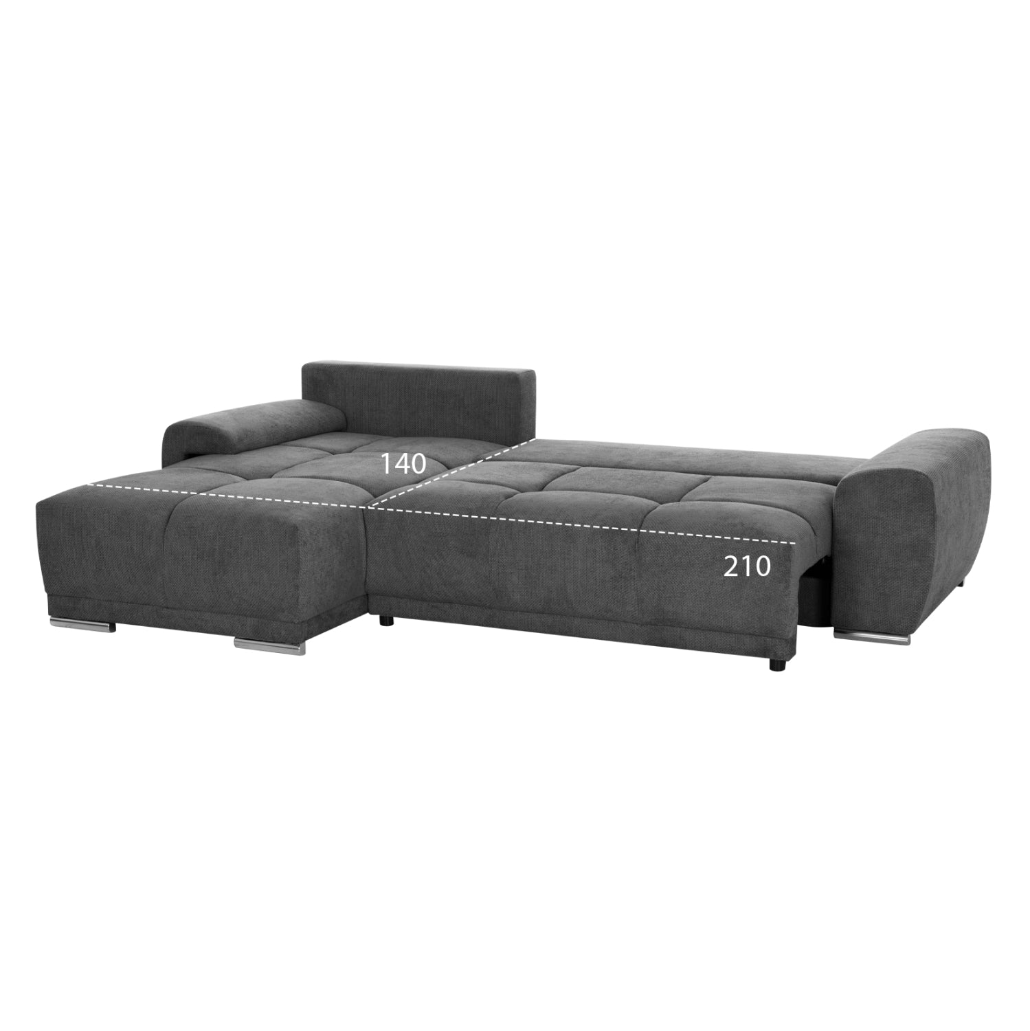 Ъглов диван с функция сън ляв Сатурния.01L сив плат 270x181x75Hсм.