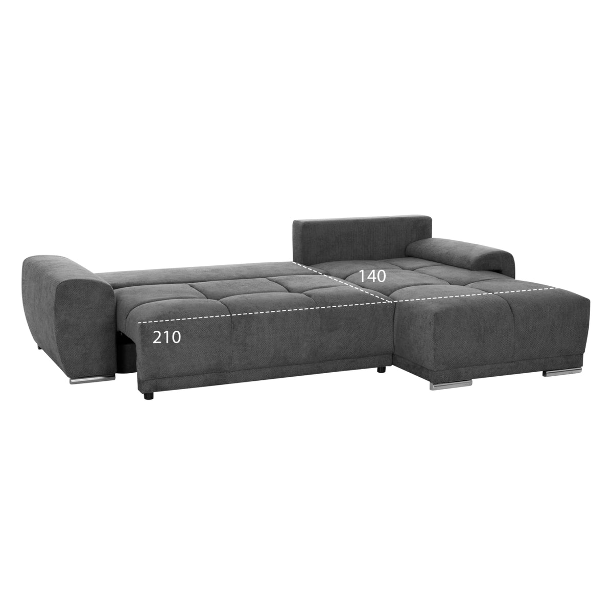 Ъглов диван с функция сън десен Сатурния.01R сив плат 270x181x75Hсм.