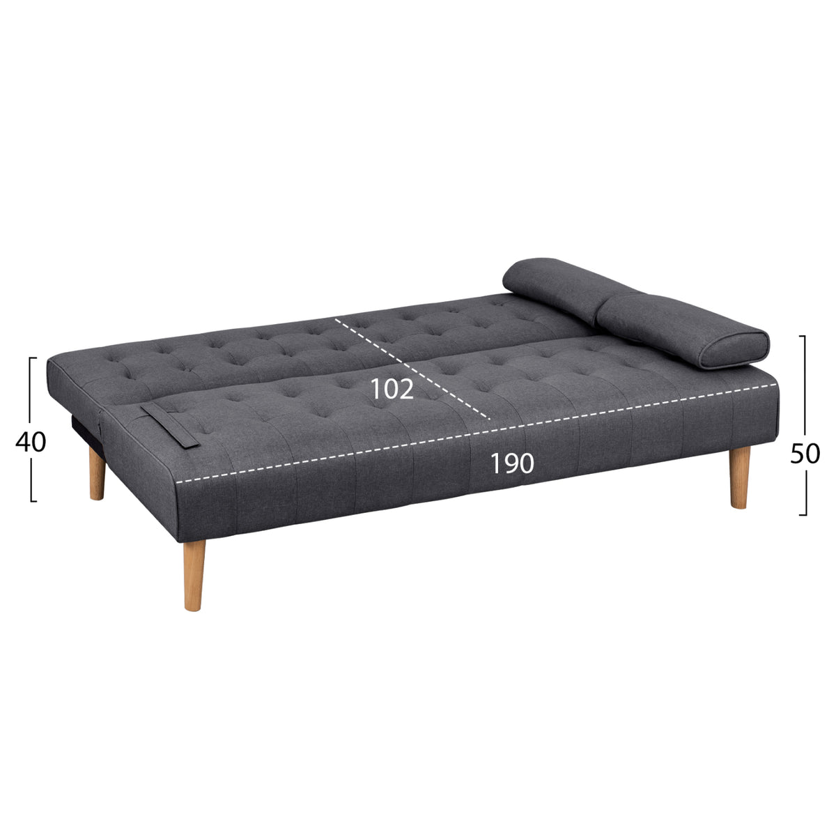 Диван легло Триест сива тъкан и 2 възглавници 190x84x83 см