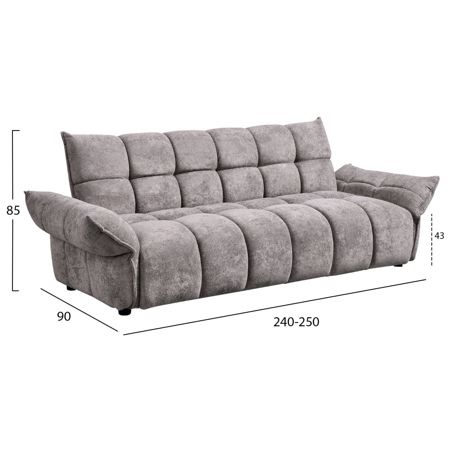 Диван легло Позитано сив плат, покет пружини 240-250x90x85 см