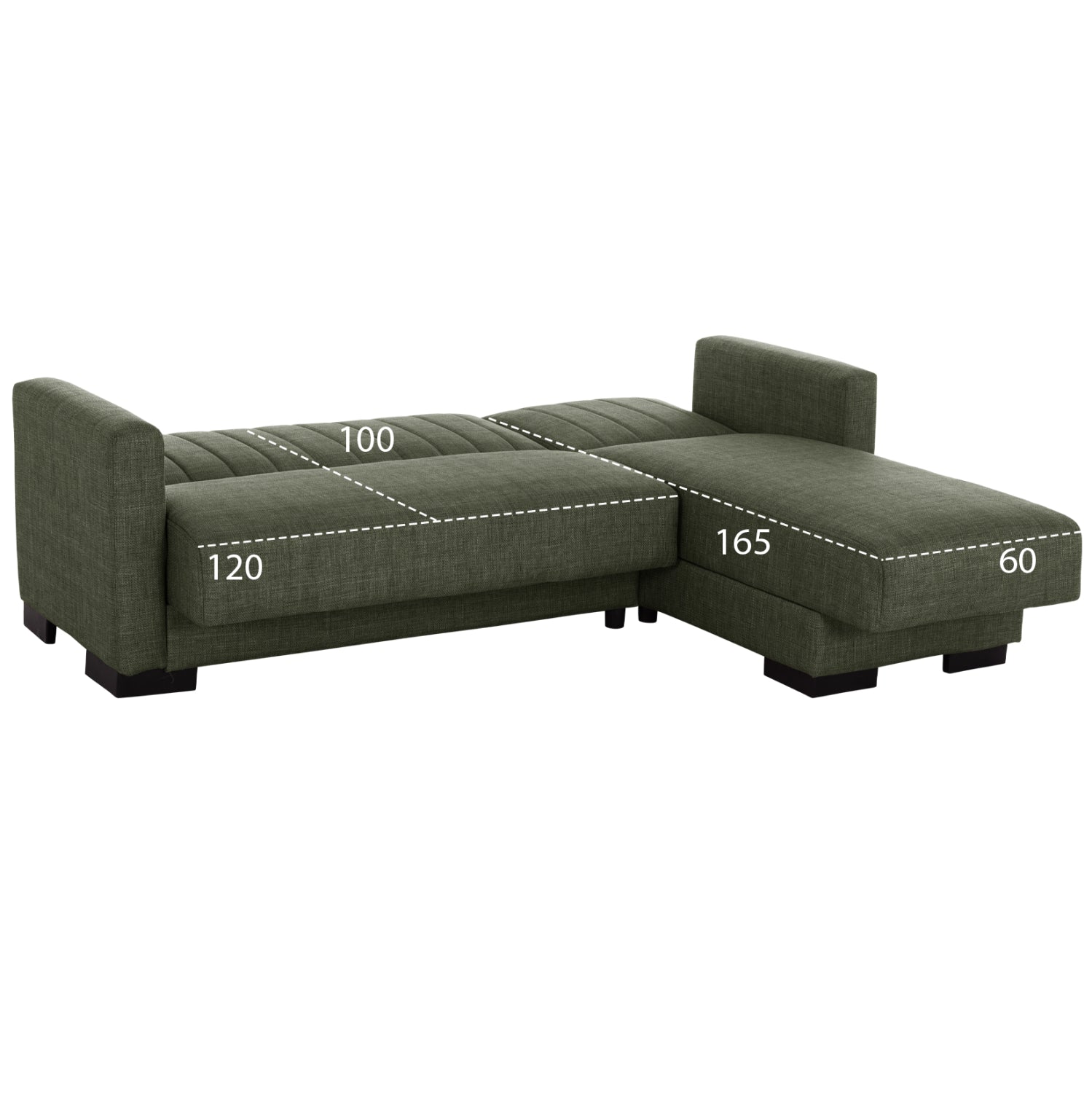, ъглов диван с функция легло, тъмно маслинен, двулицев, 202x140x78см