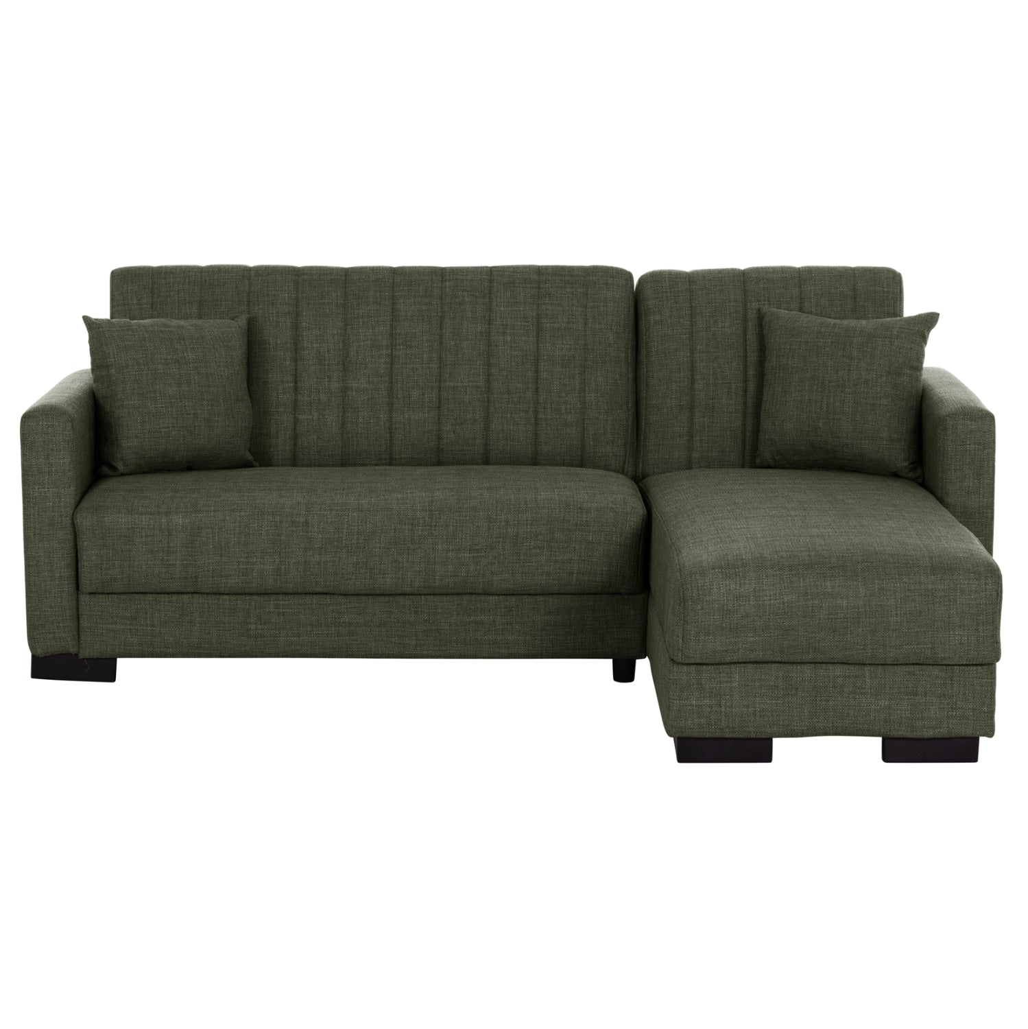 , ъглов диван с функция легло, тъмно маслинен, двулицев, 202x140x78см