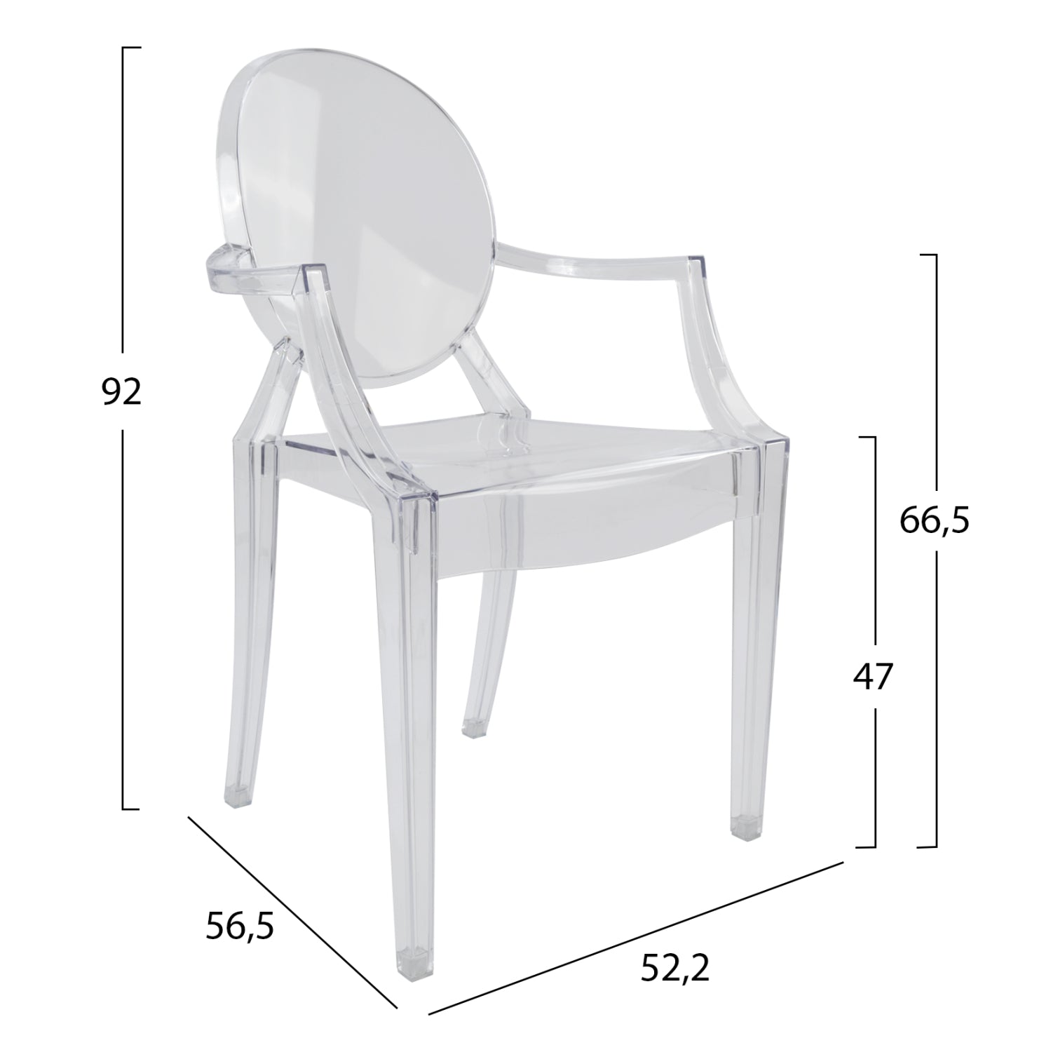 Акрилен прозрачен стол с подлакътници Aramis 52,2x56,5x92см
