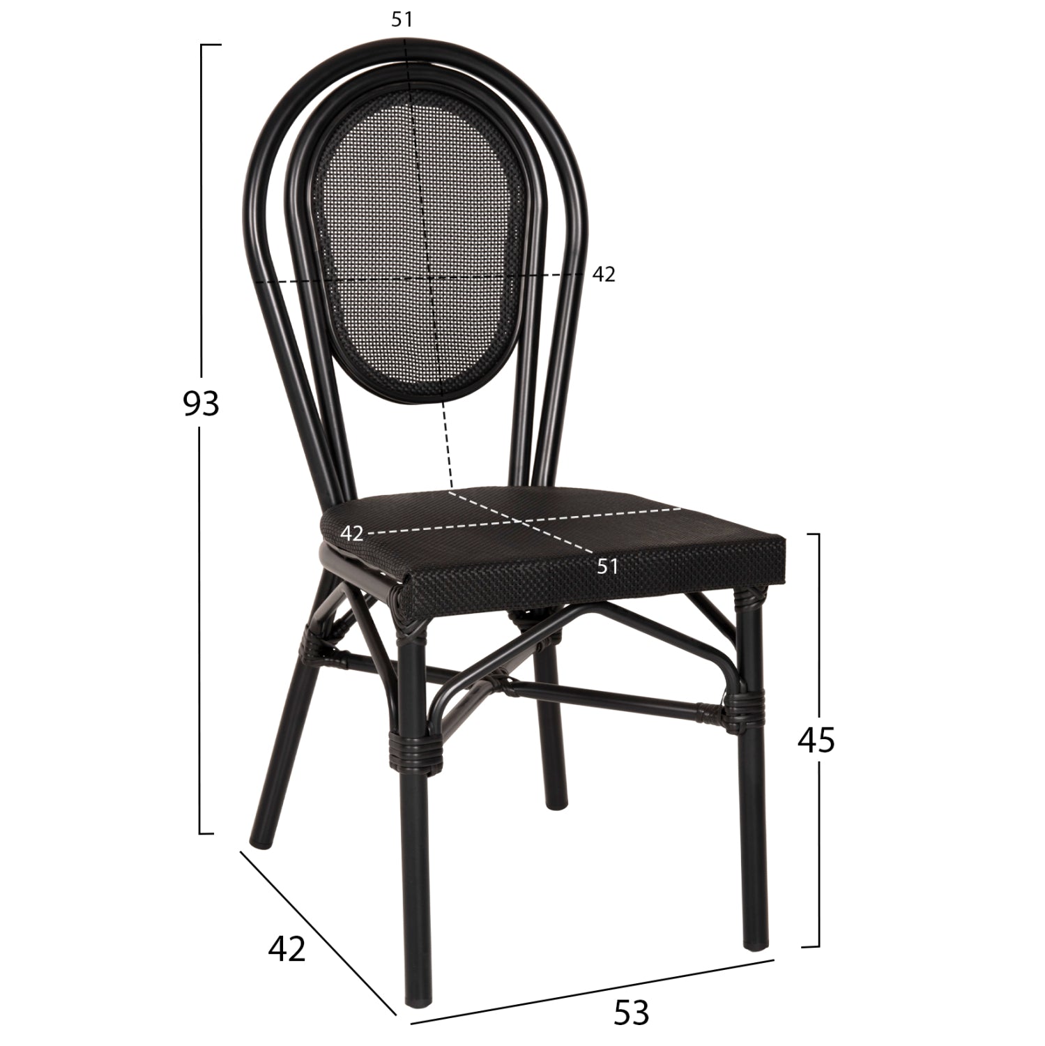 Алуминиеов стол Bamboo Look Черен с текстилен 45x57x88 см
