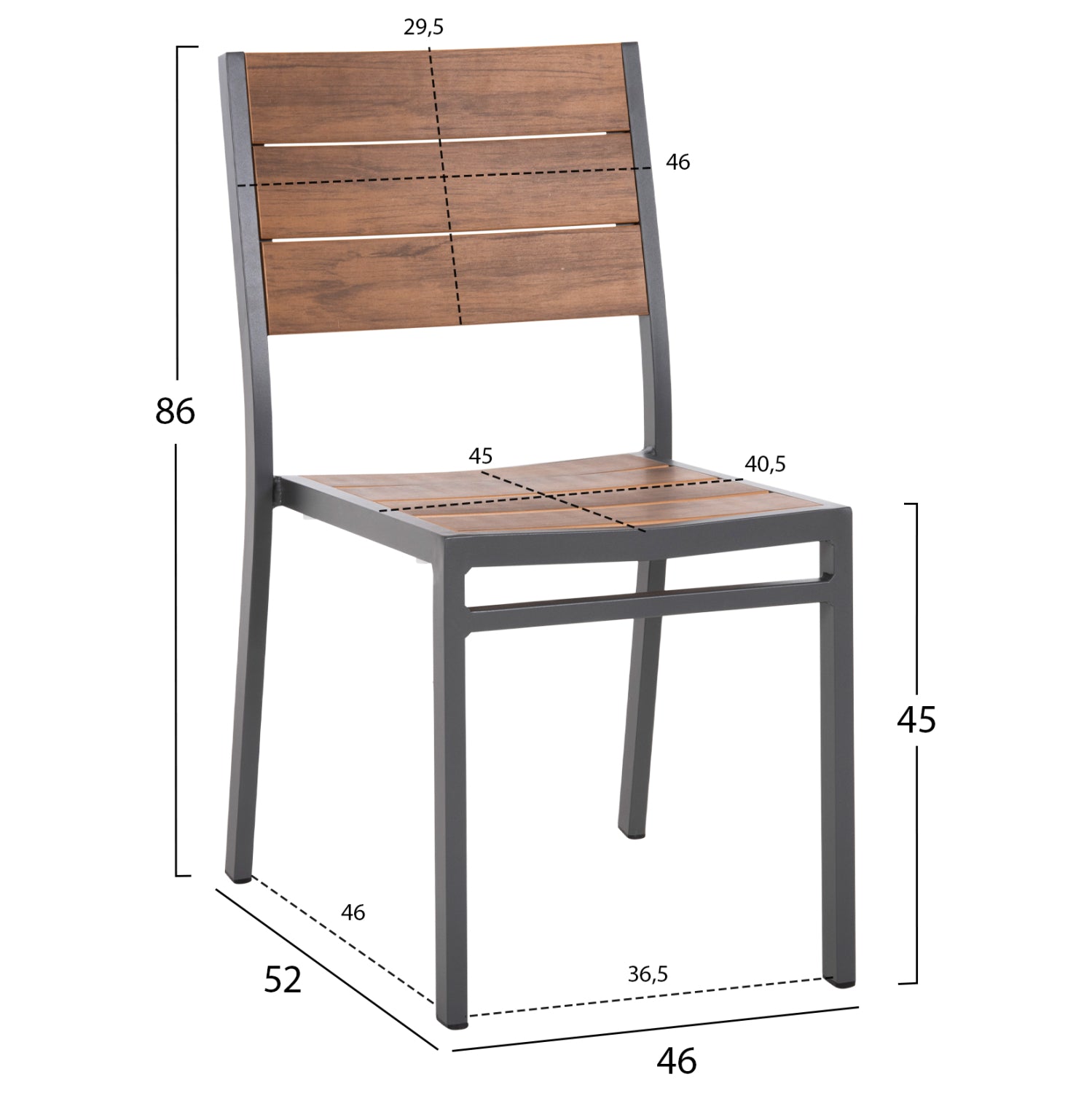 АЛУМИНИЕВ СТОЛ SAGA ТЪМНО СИВ С ПОЛИВУД 46x52x86Hсм.