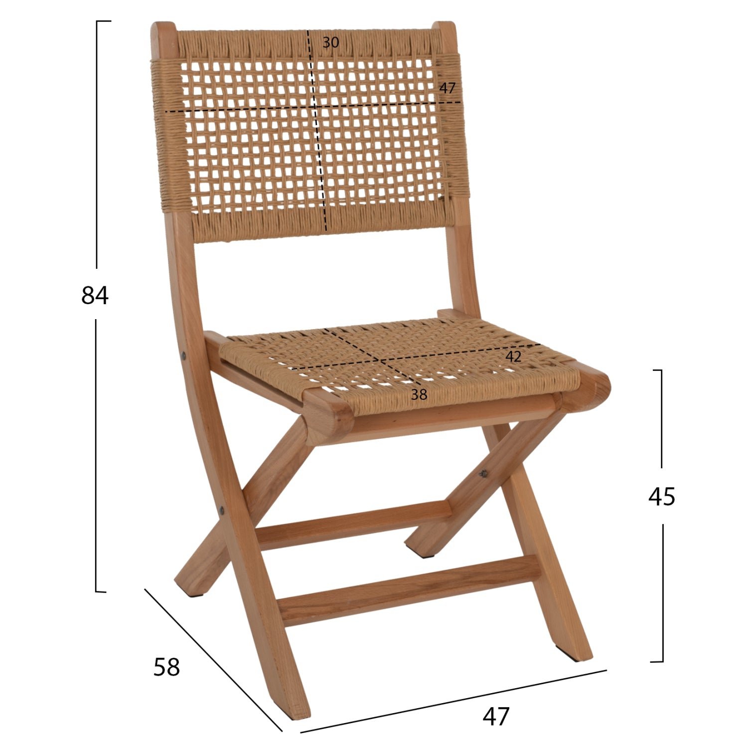 Сгъваем стол бук и въже в натурален цвят 47x58x84Hcm.