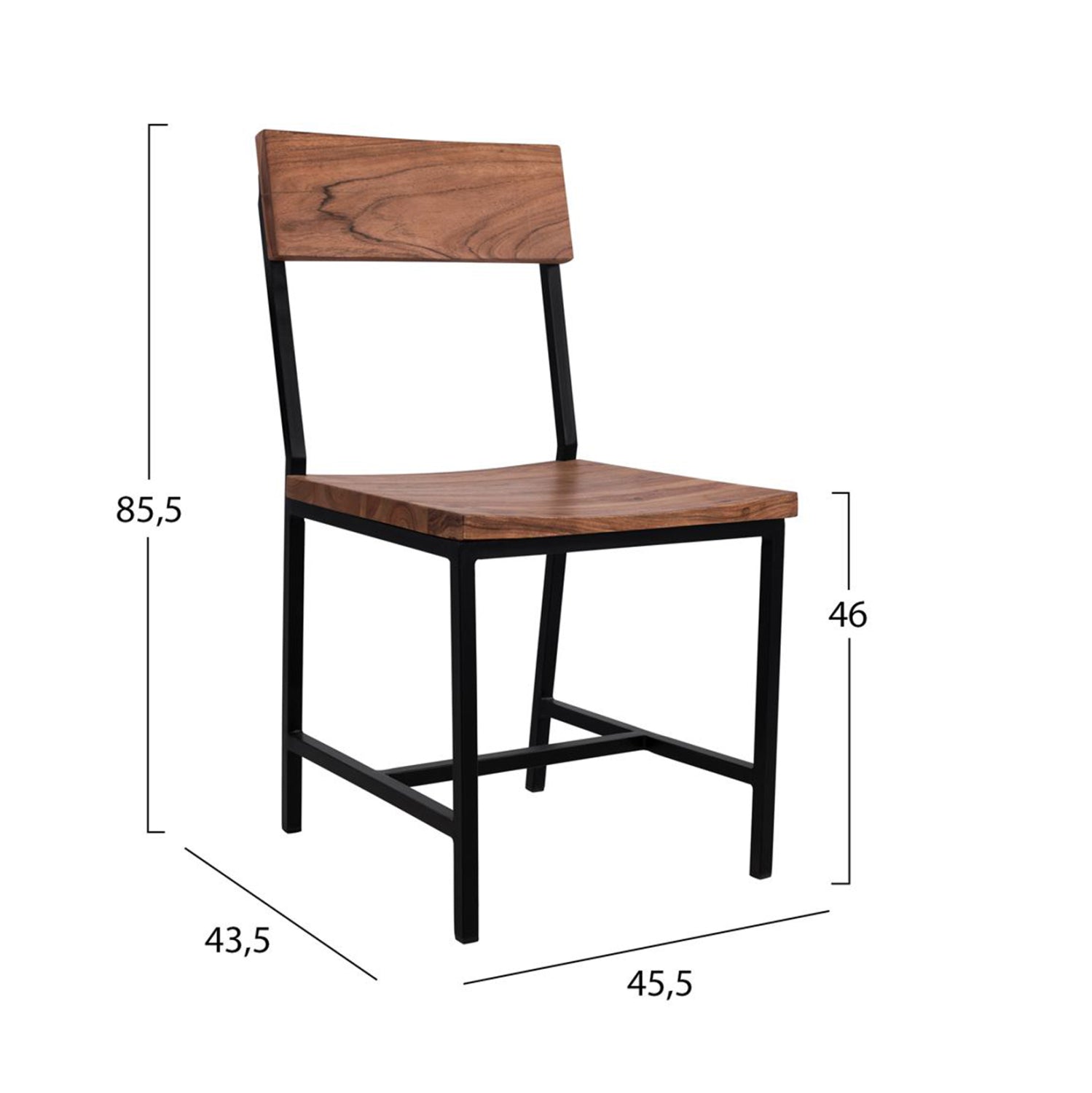Стол от метал и масивно акациево дърво натурален 45,5x43,5x85,5 см