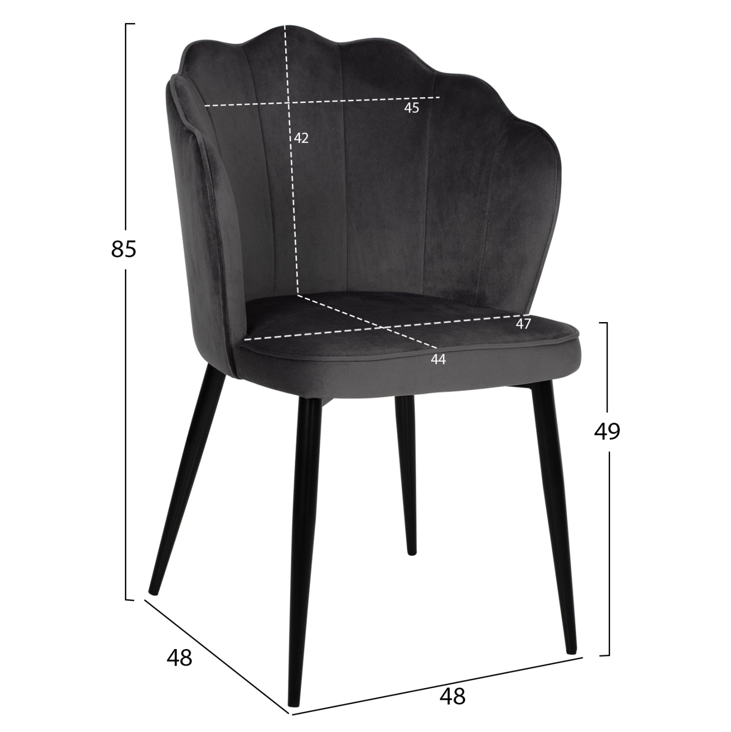 СТОЛ AVIE МЕТАЛНА РАМКА И СИВ ВЕЛУР 48x48x85Hсм.