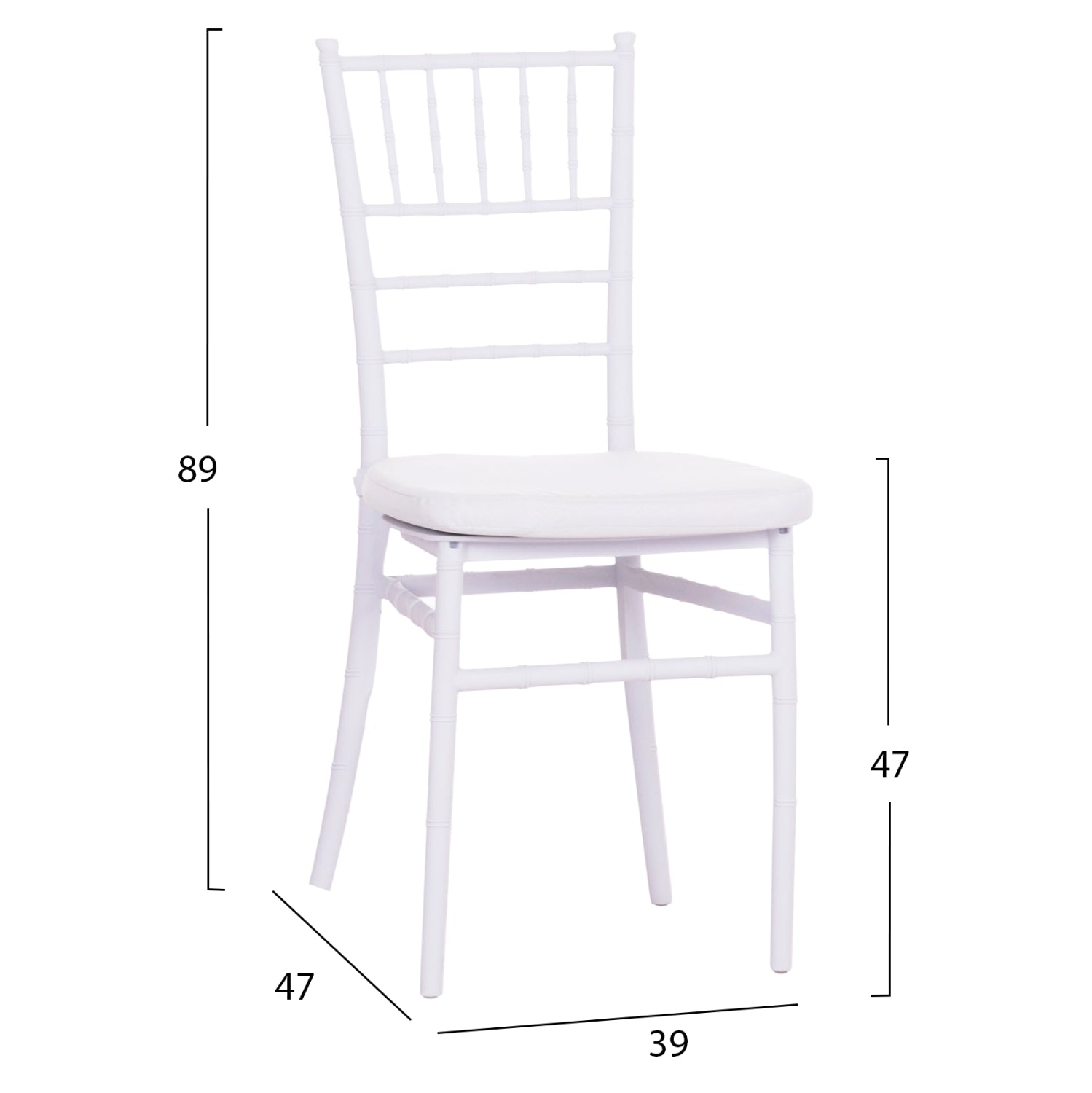 Стол TIFFANY с възглавница бял полипропилен 39x47x89Hсм.