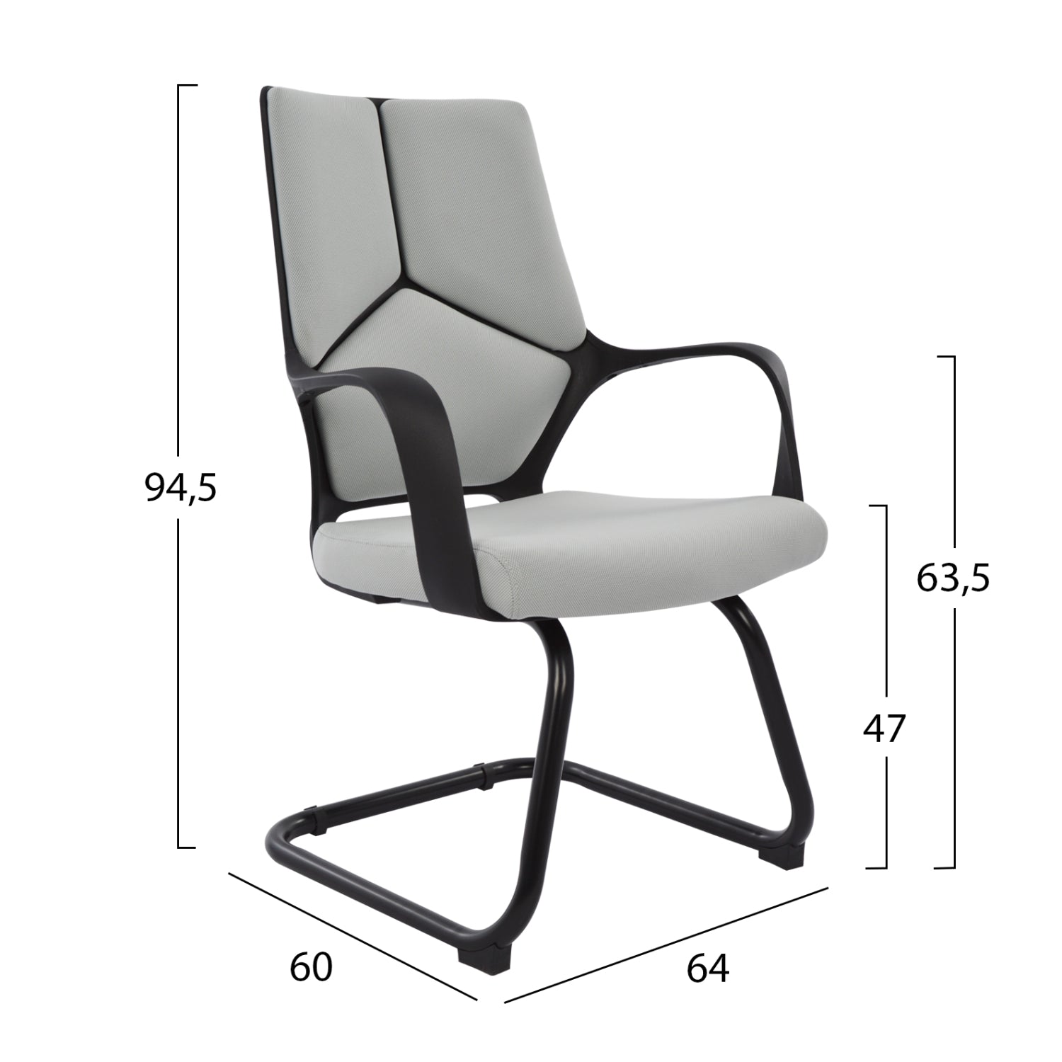 Конферентен стол сив с черна рамка 64x60x94,5 см