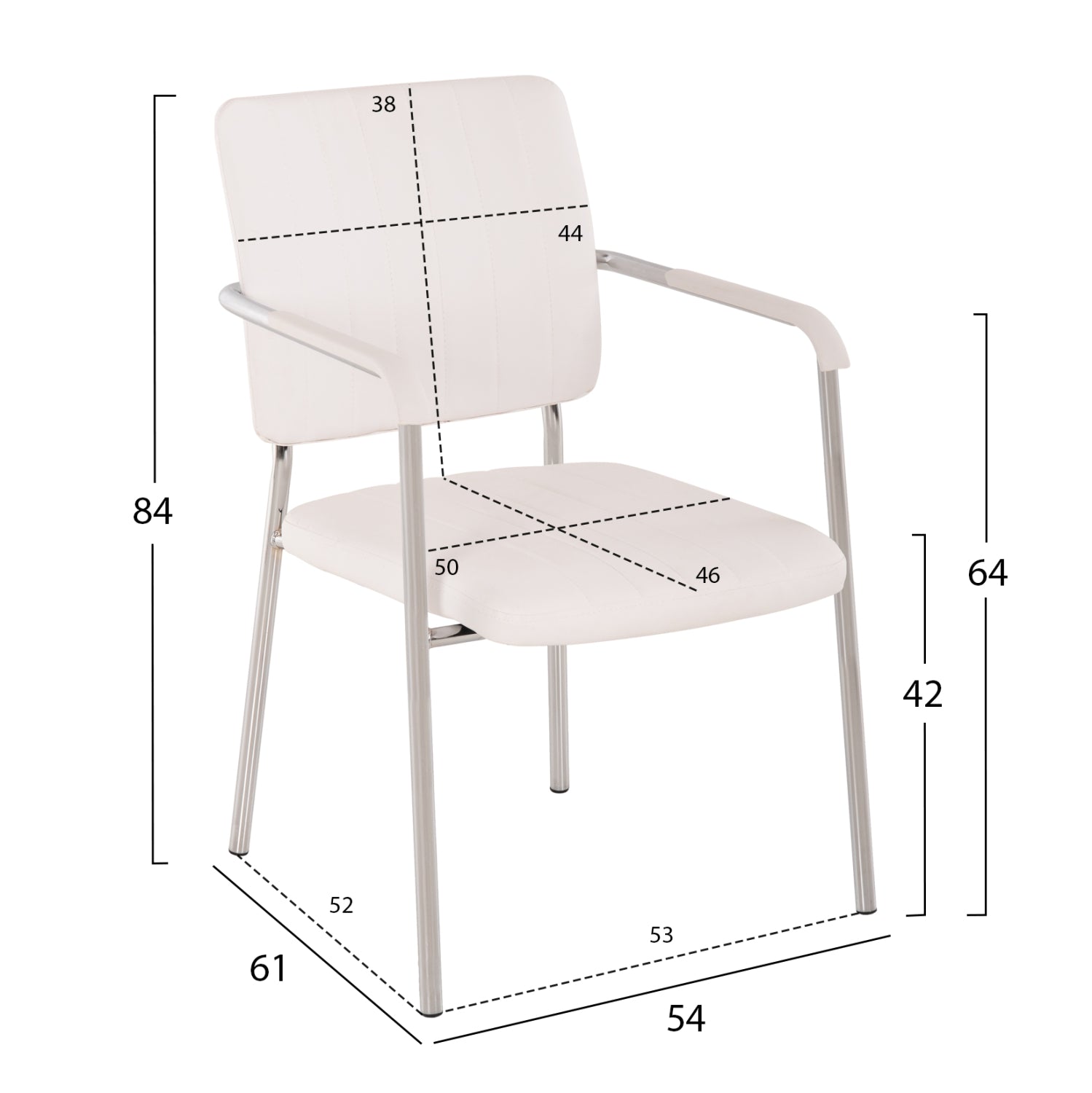 Конферентен стол с подлакътници Бял 56,5x59x85 см
