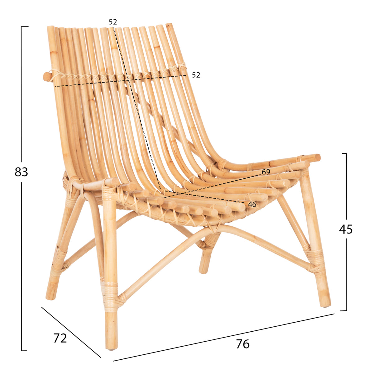 Стол за открито CELLION с ратанови пръти в естествен цвят 76x72x83Hcm.