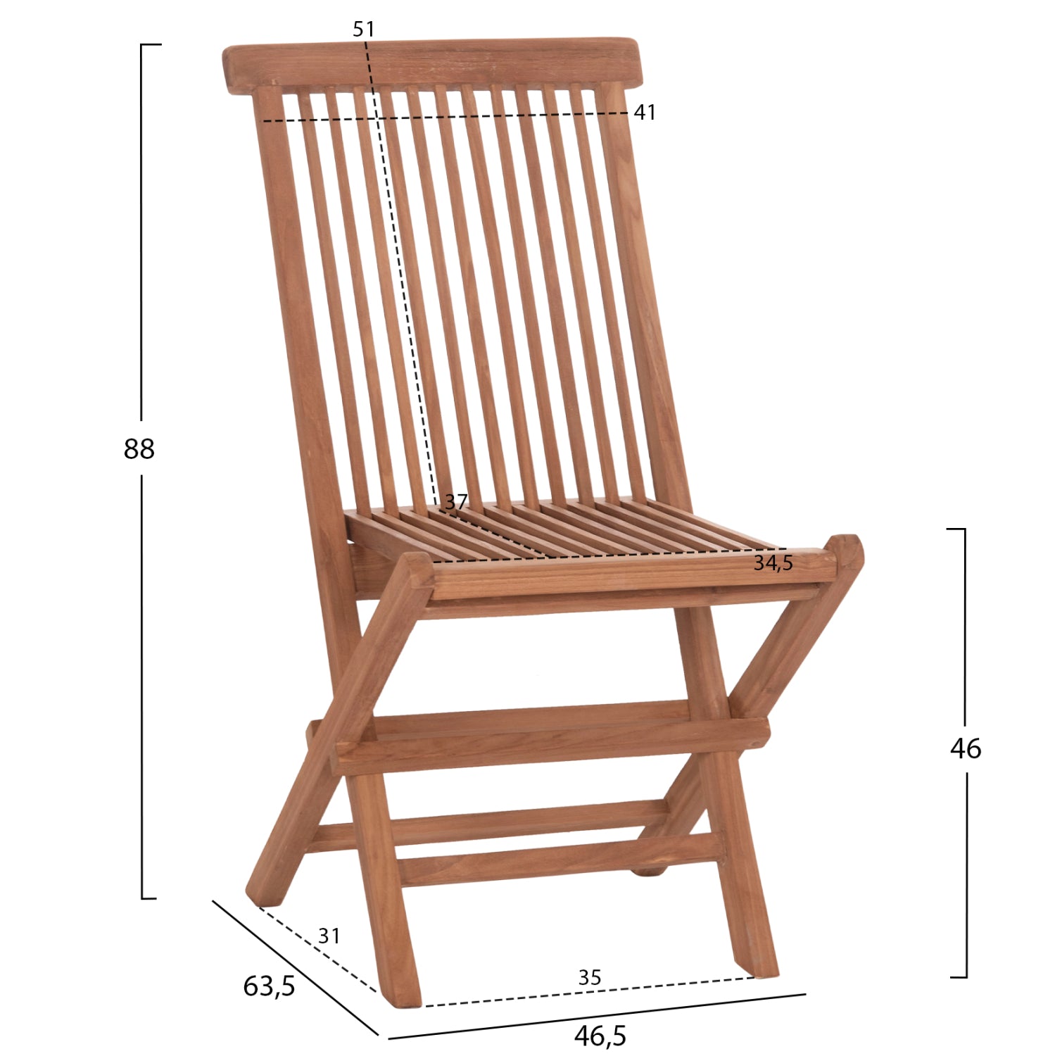 Сгъваем стол KENDALL от тиково дърво в естествен цвят 46.5x63.5x88Hсм.