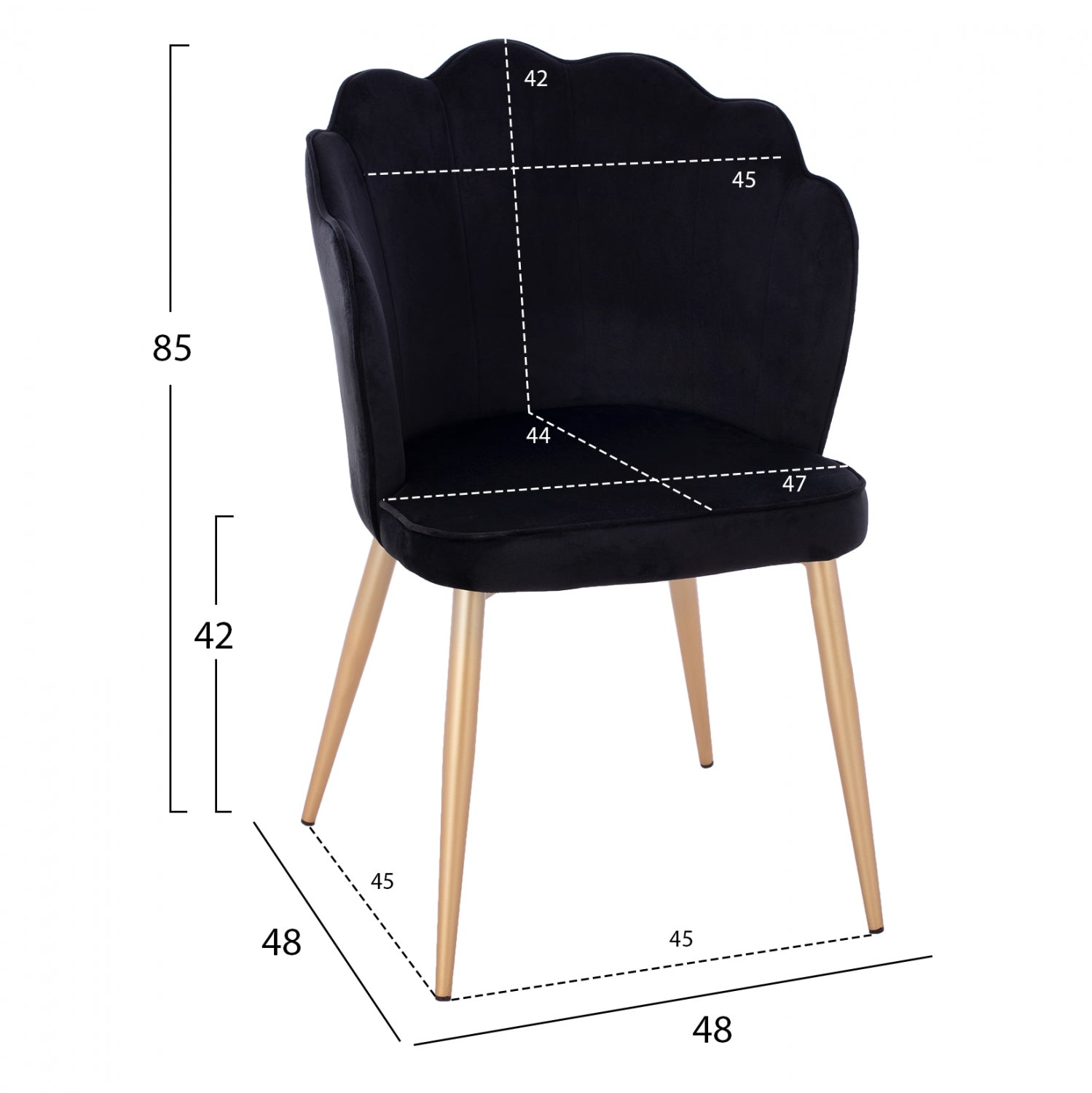 Стол велур черен с метална рамка злато 48x48x85 см.