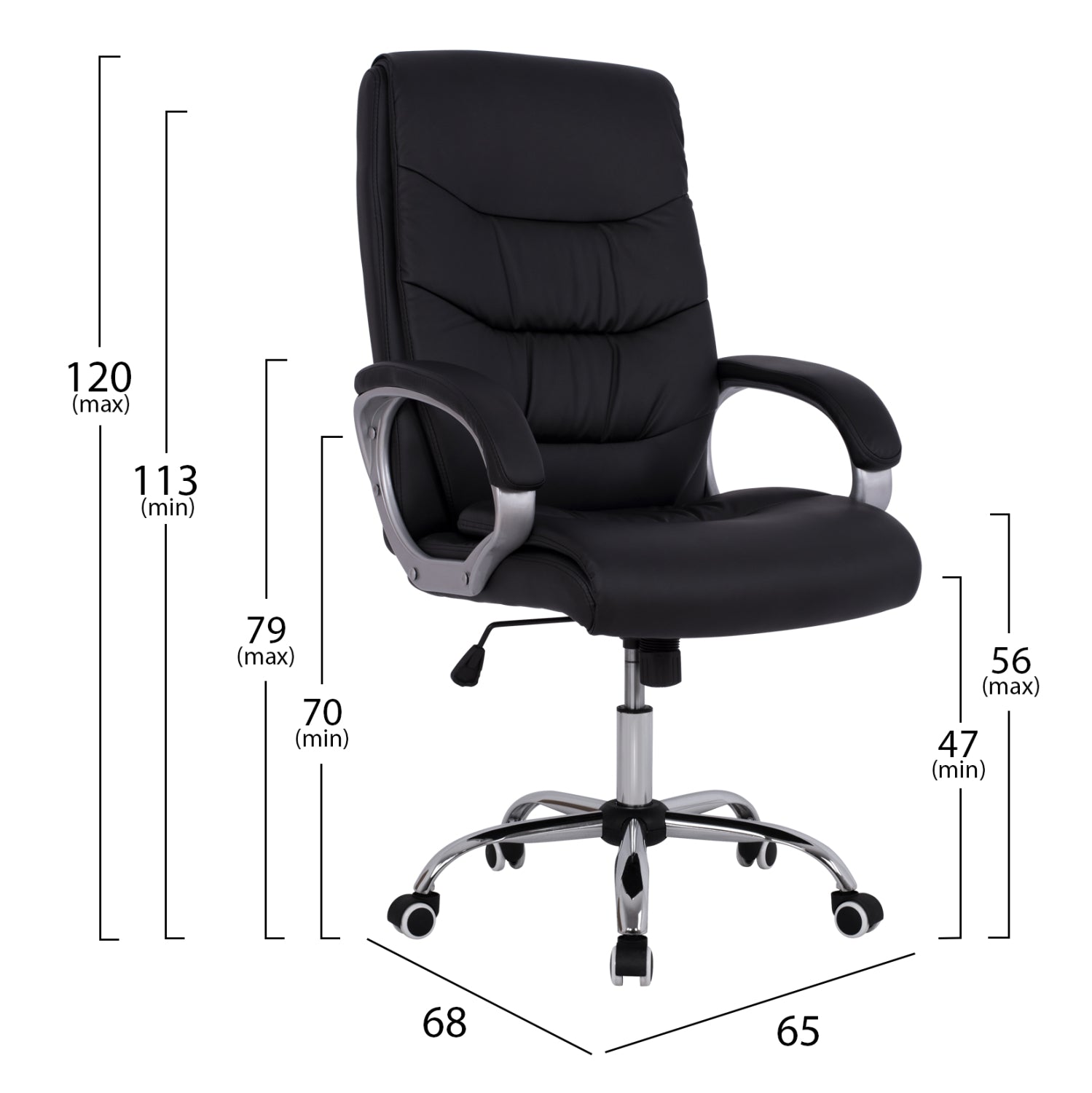 Офис стол за мениджър Черен цвят 65x68x120 см
