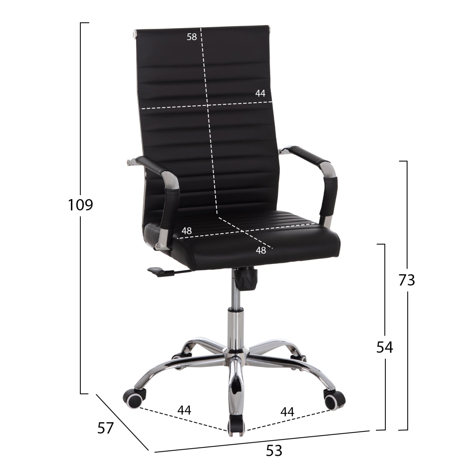 Офис стол за мениджър BOSS черна PU кожа - хромирана метална рамка и основа 53x57x109Hсм.