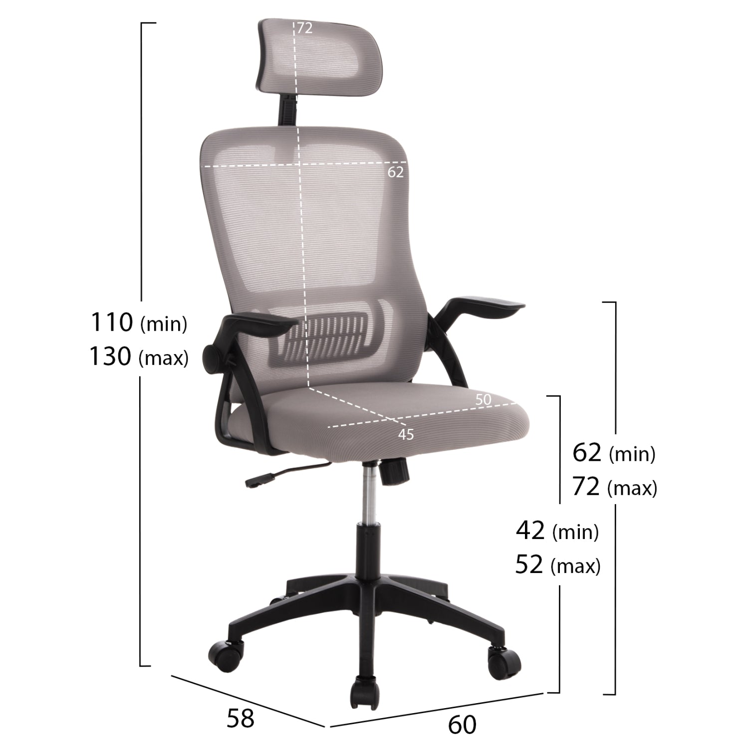 Офис стол BLAZER сива мрежеста тъкан - черна рамка 60x58x110-130Hсм.