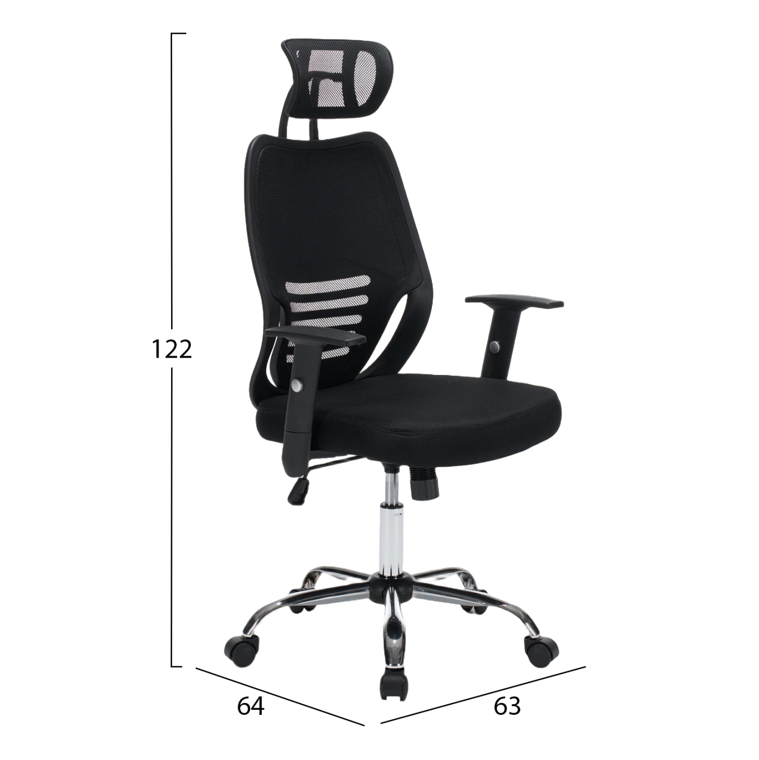 ОФИС СТОЛ BRIEF ЧЕРНА МРЕЖЕСТА ТЪКАН--ХРОМИРАНА ОСНОВА 63x64x122Hсм.