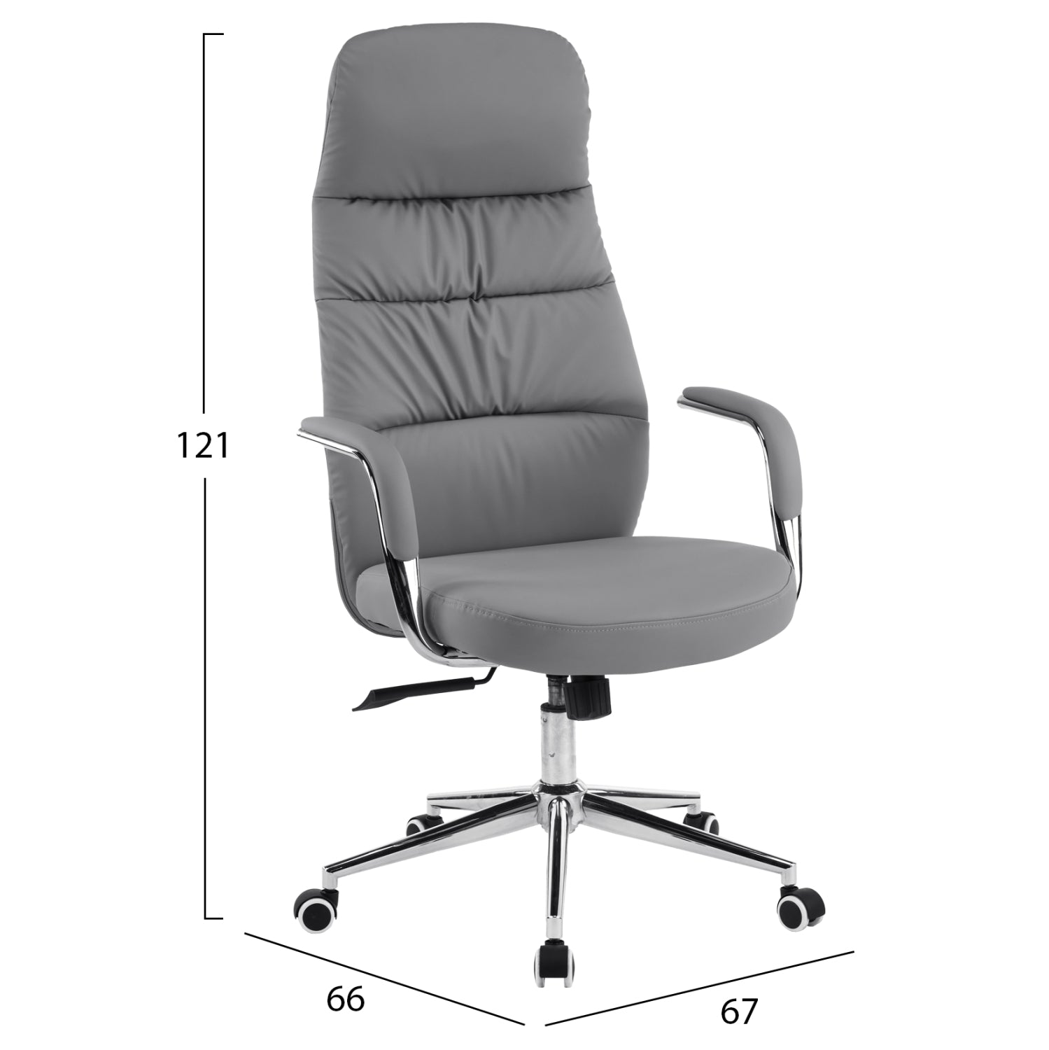 Офис стол TEETER сива PU кожа - хромирана основа 67x66x121 см
