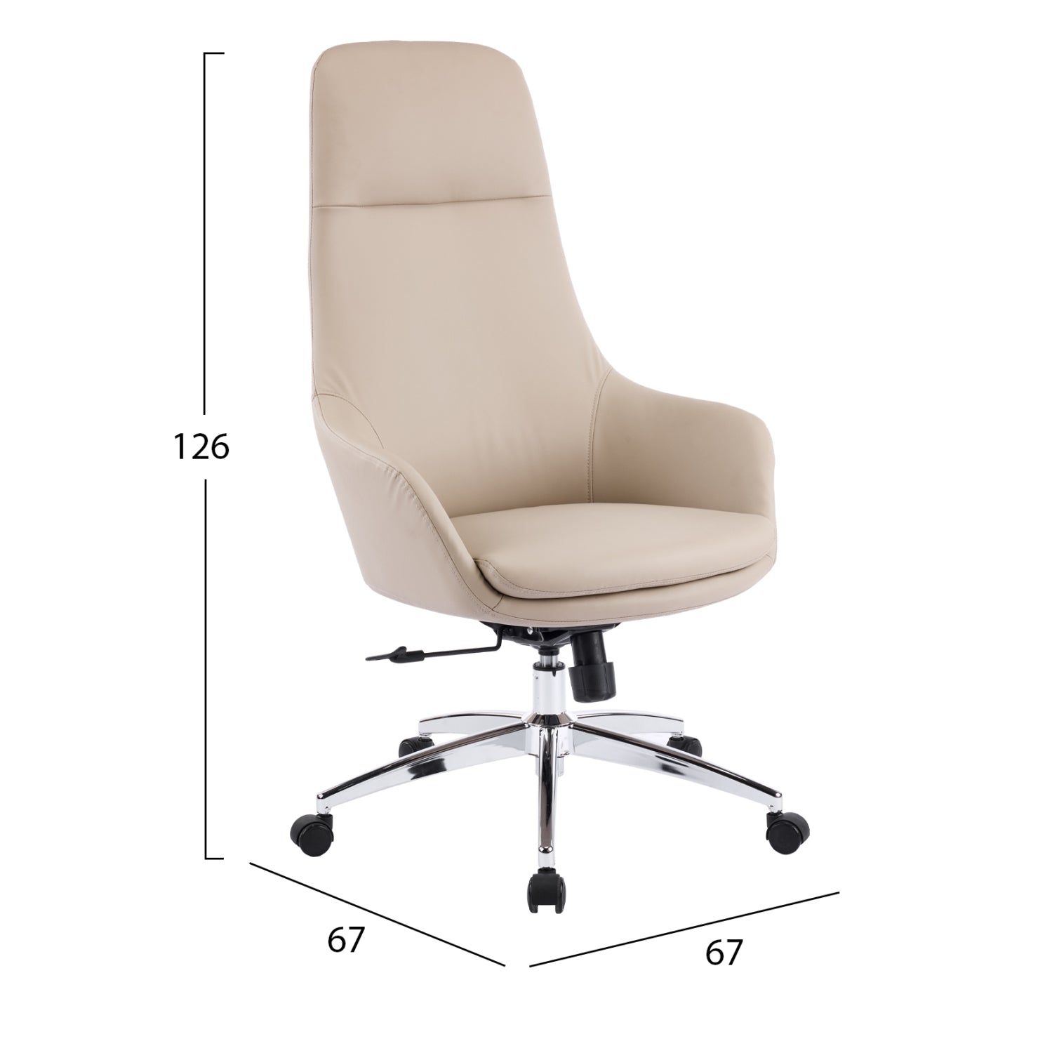 Офис стол BEKKER бежова PU кожа - хромирана основа 67x67x126 см